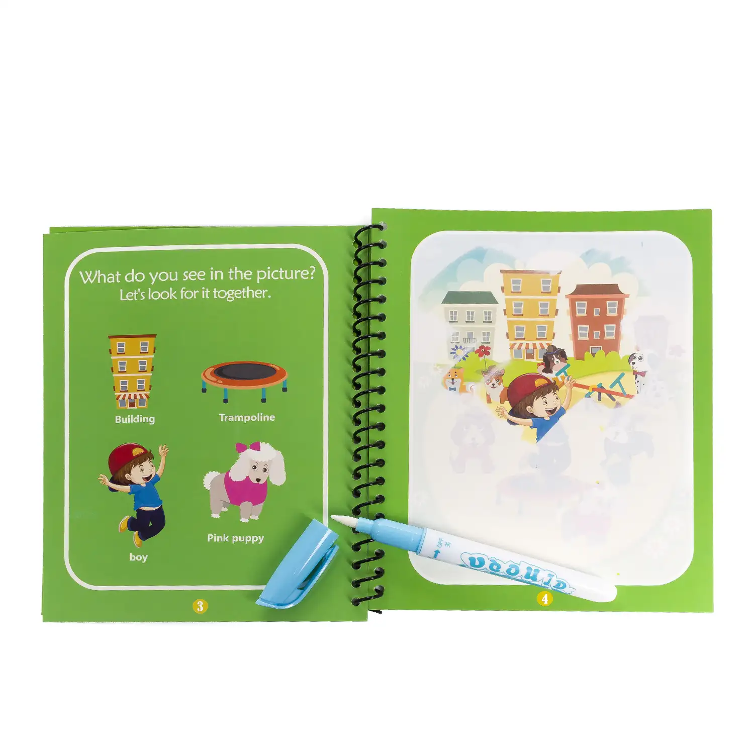 Libro para colorear al agua diseño perritos. Pintura mágica para niños, reutilizable. Dibuja y pinta sin manchar. Incluye rotulador de agua.