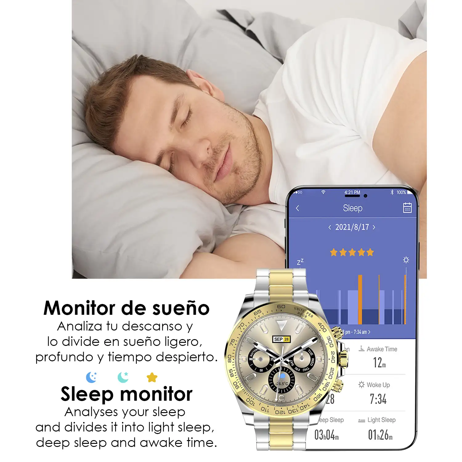 Smartwatch AW13 con corona inteligente multifunción. Sumergible, 8 modos deportivos. Monitor cardíaco.