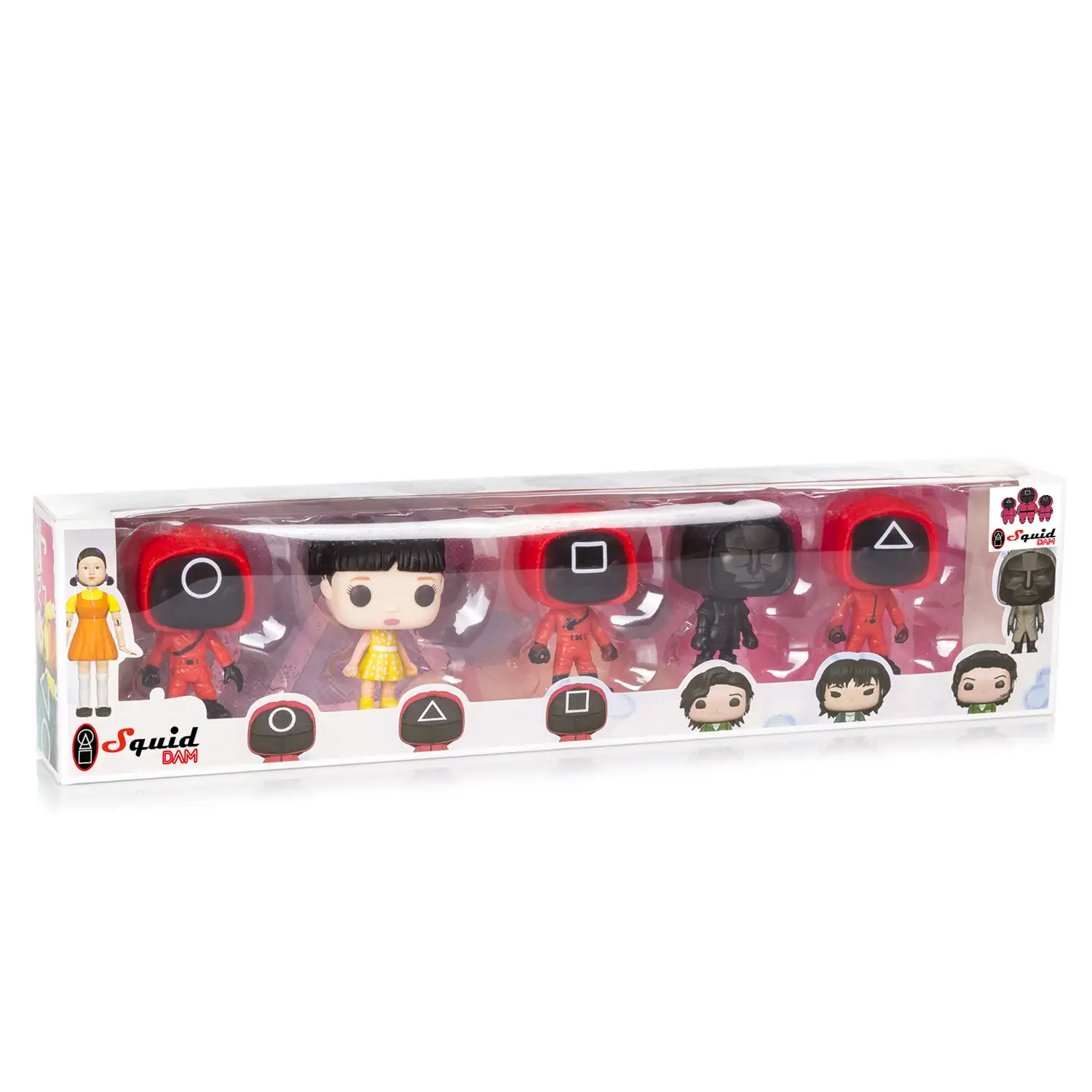 Pack de 5 figuras de 10 cms Squid, diseños variados. Presentados en caja de regalo.