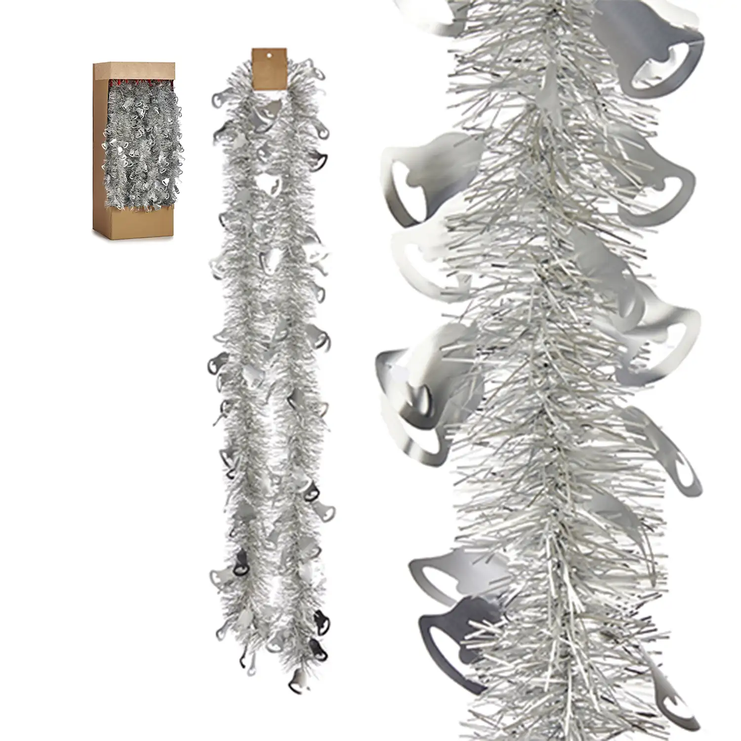 Guirnalda de espumillón navideña Boa pino plata 200x6 cms.