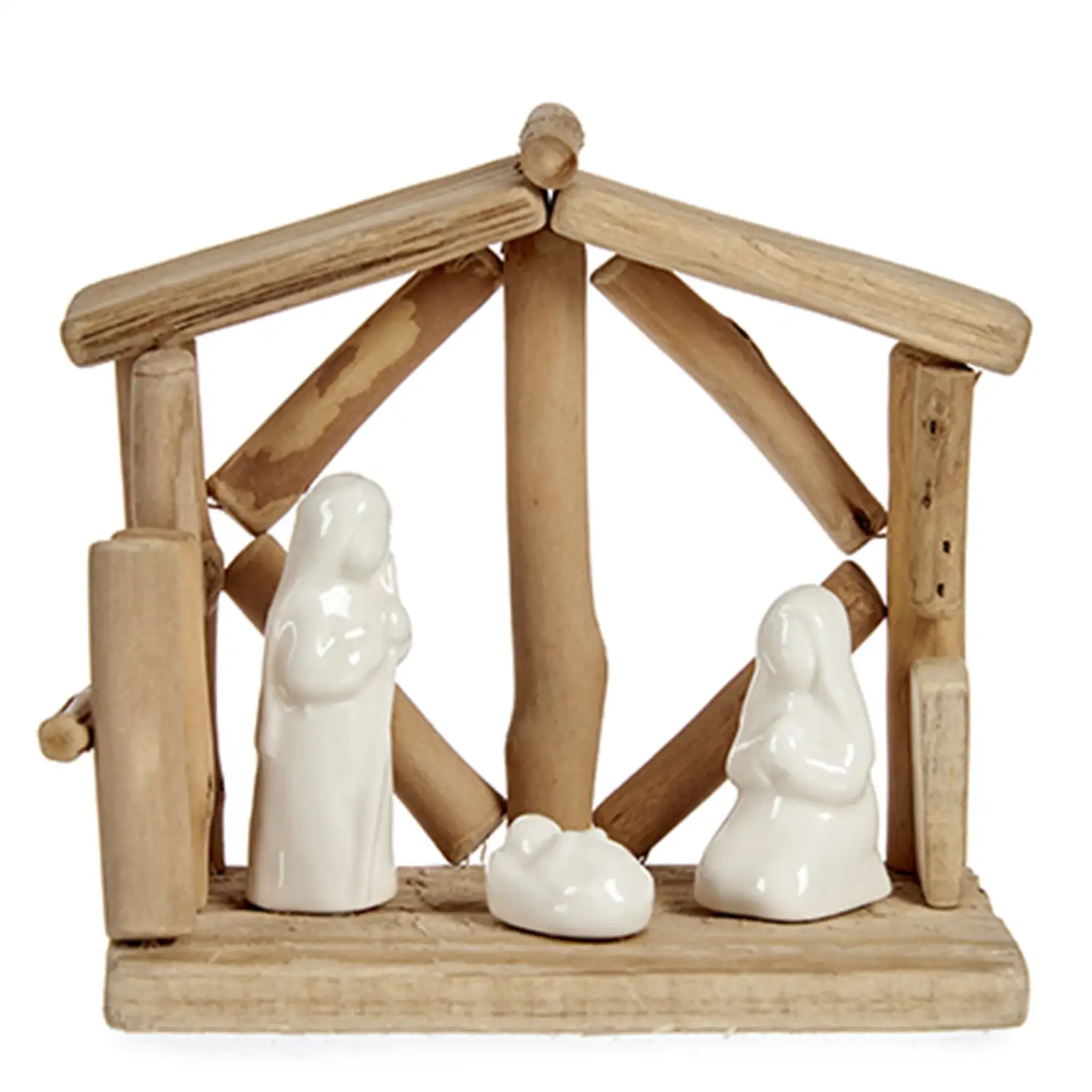 Nacimento de madera con 3 figuritas.