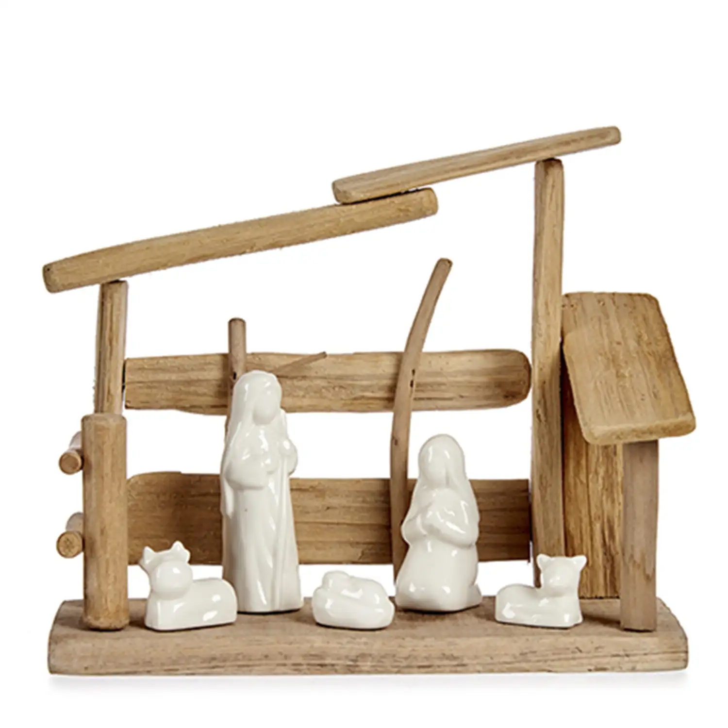 Nacimiento de madera con 5 figuritas y portal.