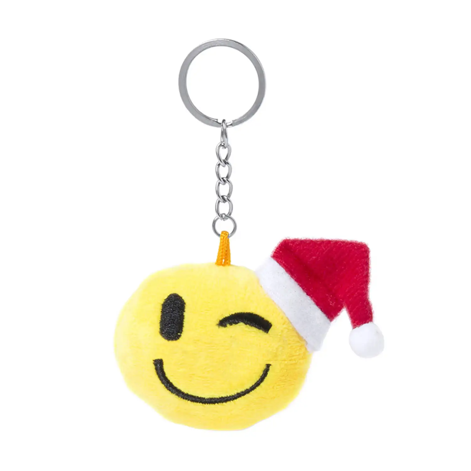 Llavero de peluche de diseño emoji navideño guiño.