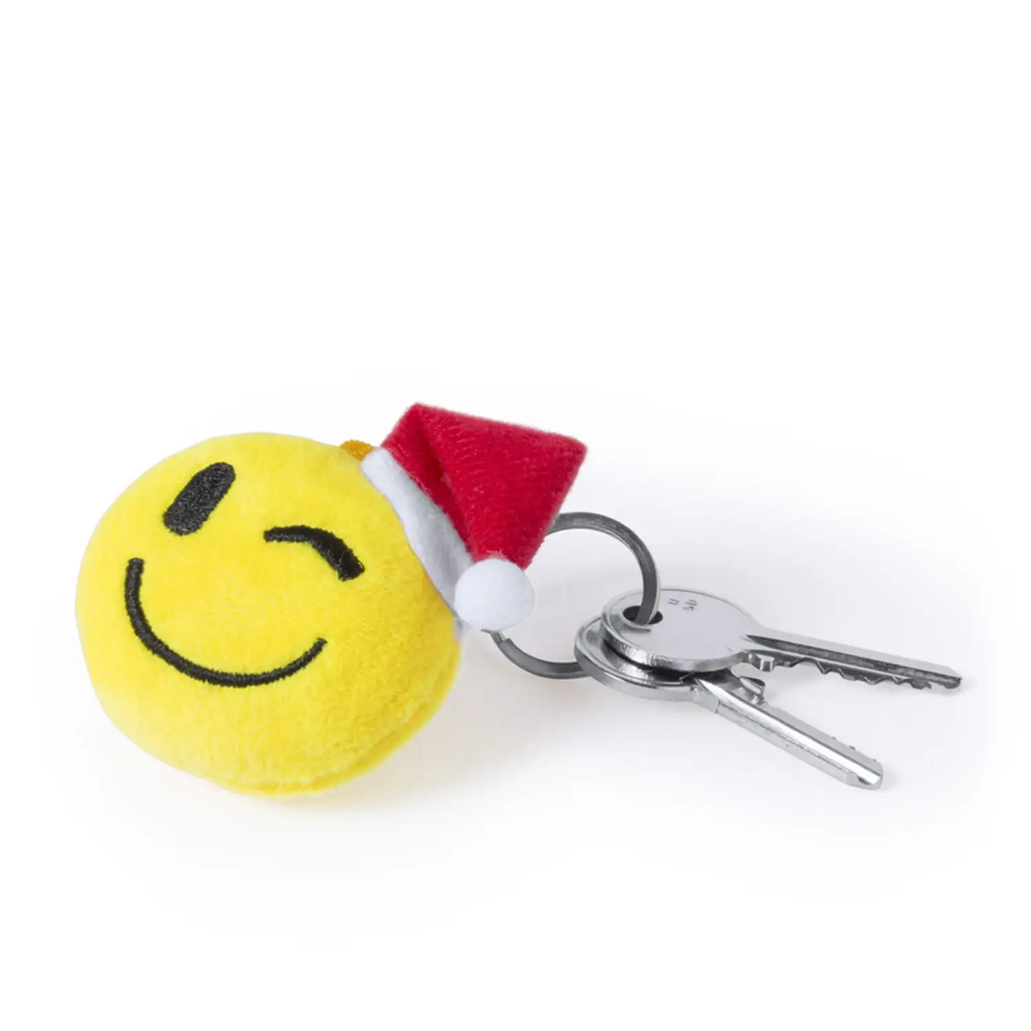 Llavero de peluche de diseño emoji navideño guiño.