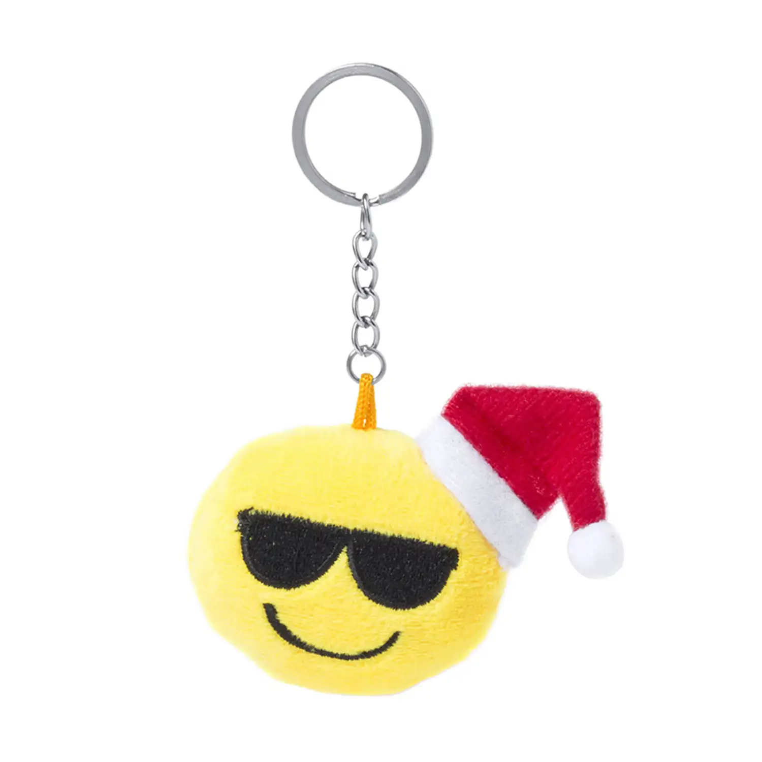 Llavero de peluche de diseño emoji navideño con gafas de sol.