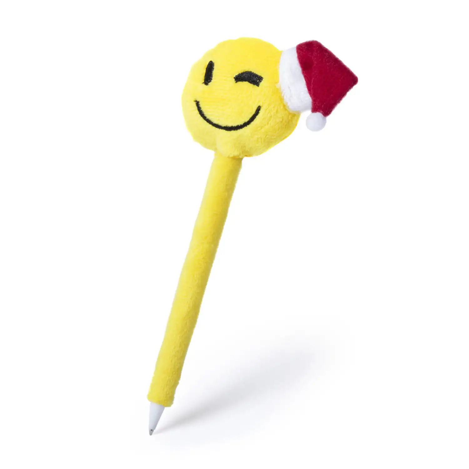 Bolígrafo de peluche de diseño emoji navideño guiño.