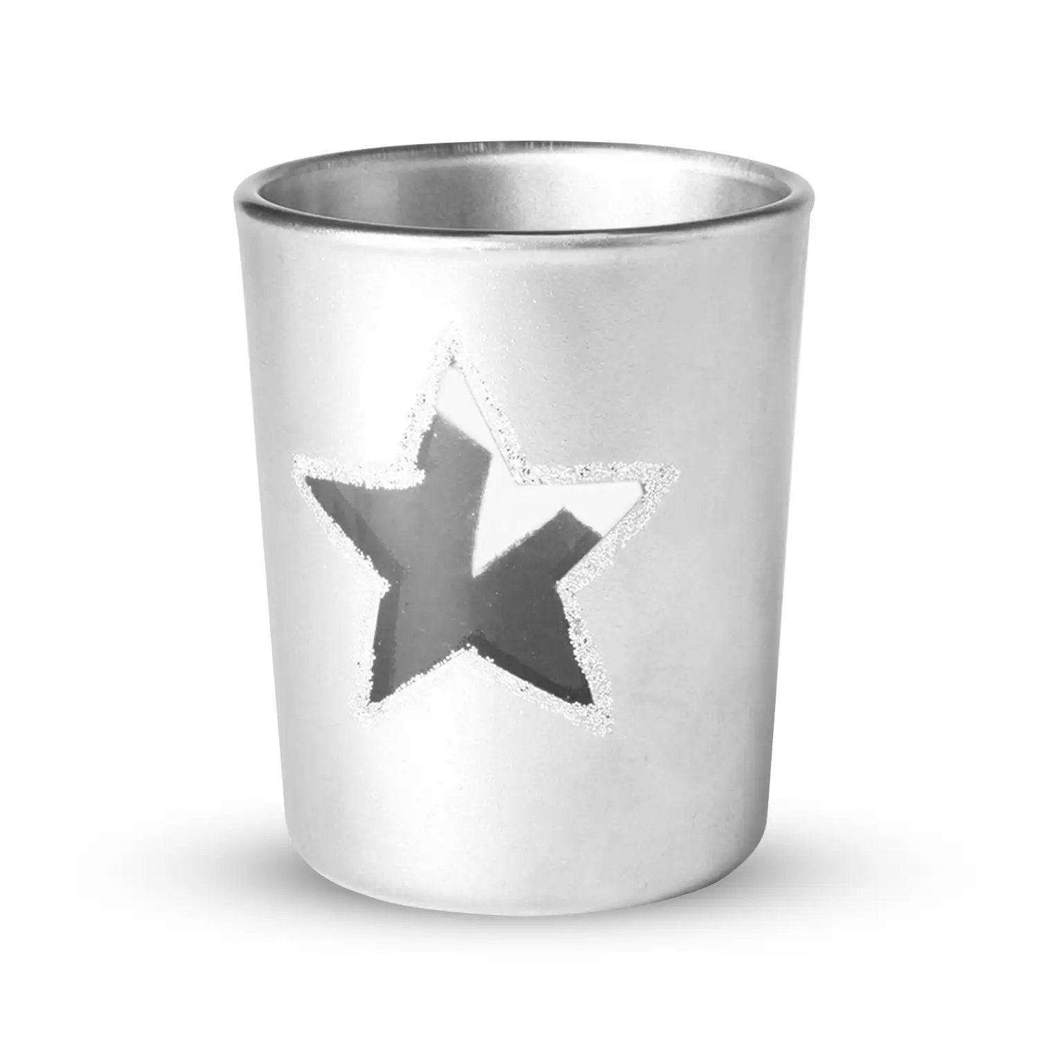 Vela de navidad en con recipiente de cristal en diseño de estrella.