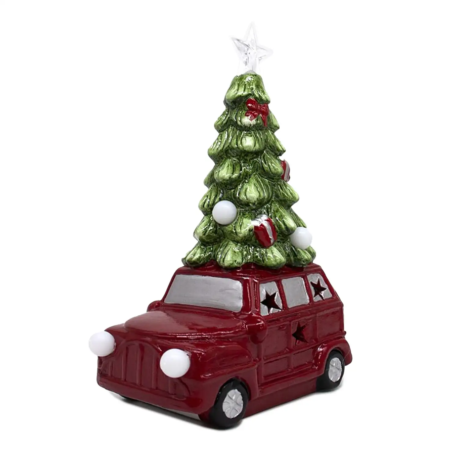 Figura coche con árbol de navidad y luces LED RGB 13x21 cms.