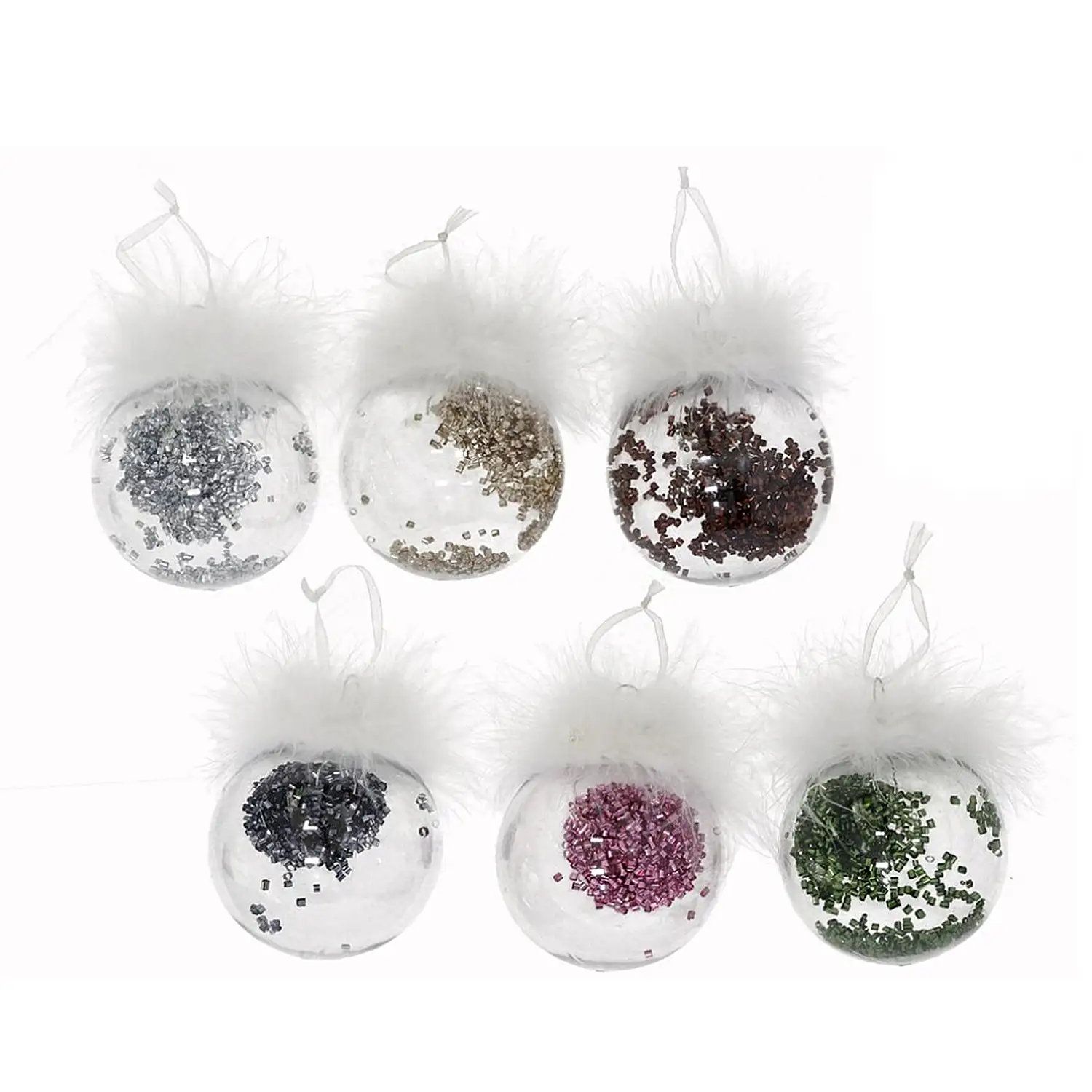 PACK 6 BOLAS NAVIDAD BLANCAS VIRUTAS 8CM 6STD