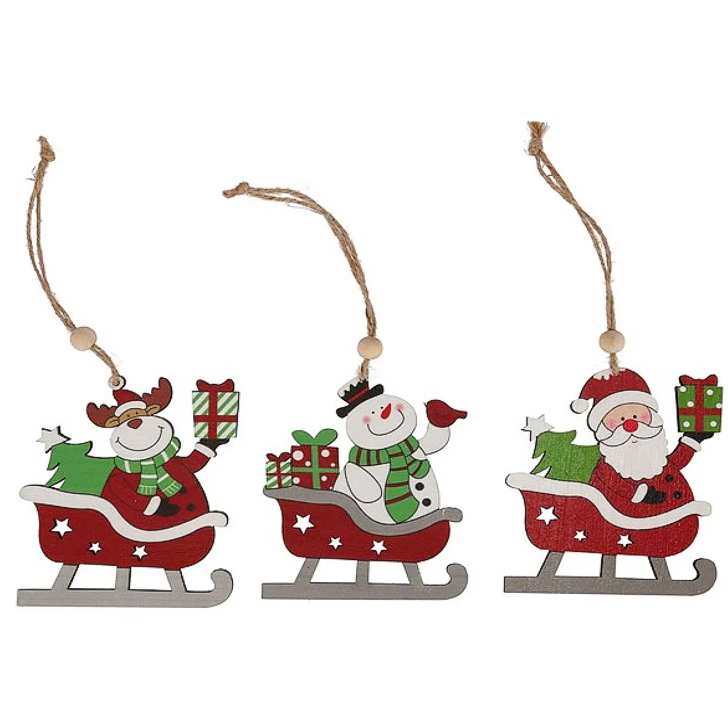 Pack de 3 figuritas Papá Noel con trineo.