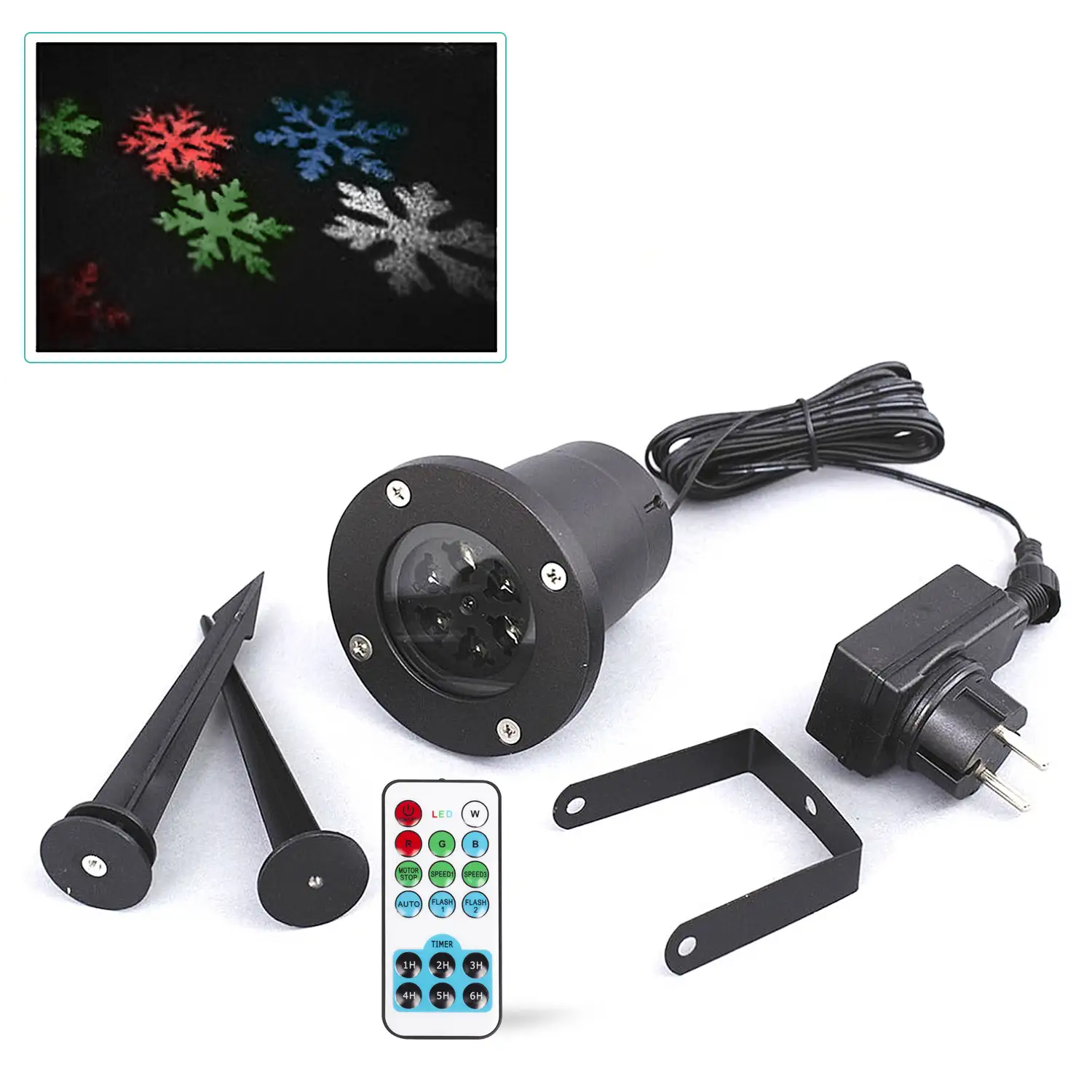 Proyector láser led multicolor con movimiento. Incluye mando a distancia. Para uso en exterior.