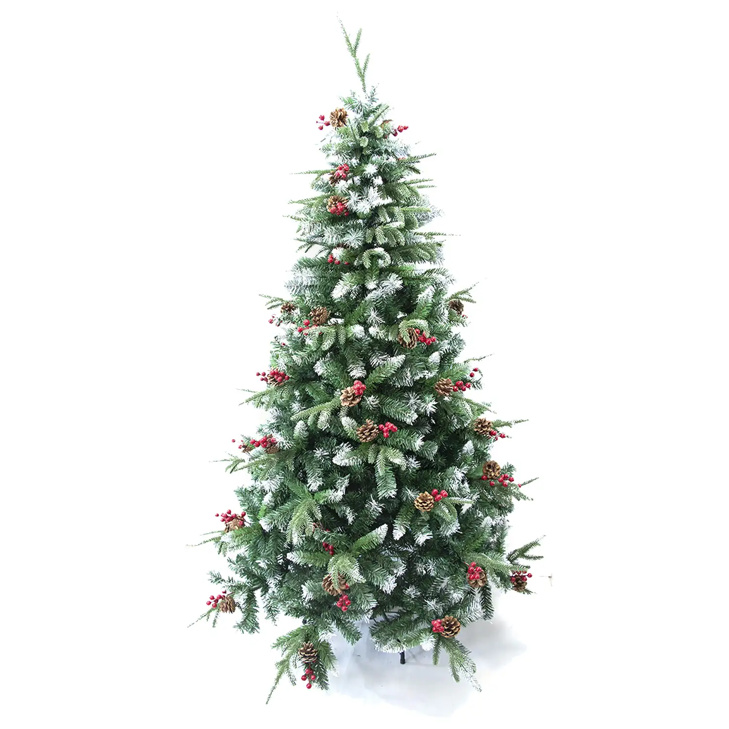 ARBOL NATURAL VERDE C/NIEVE/BAYAS ROJAS 120CM