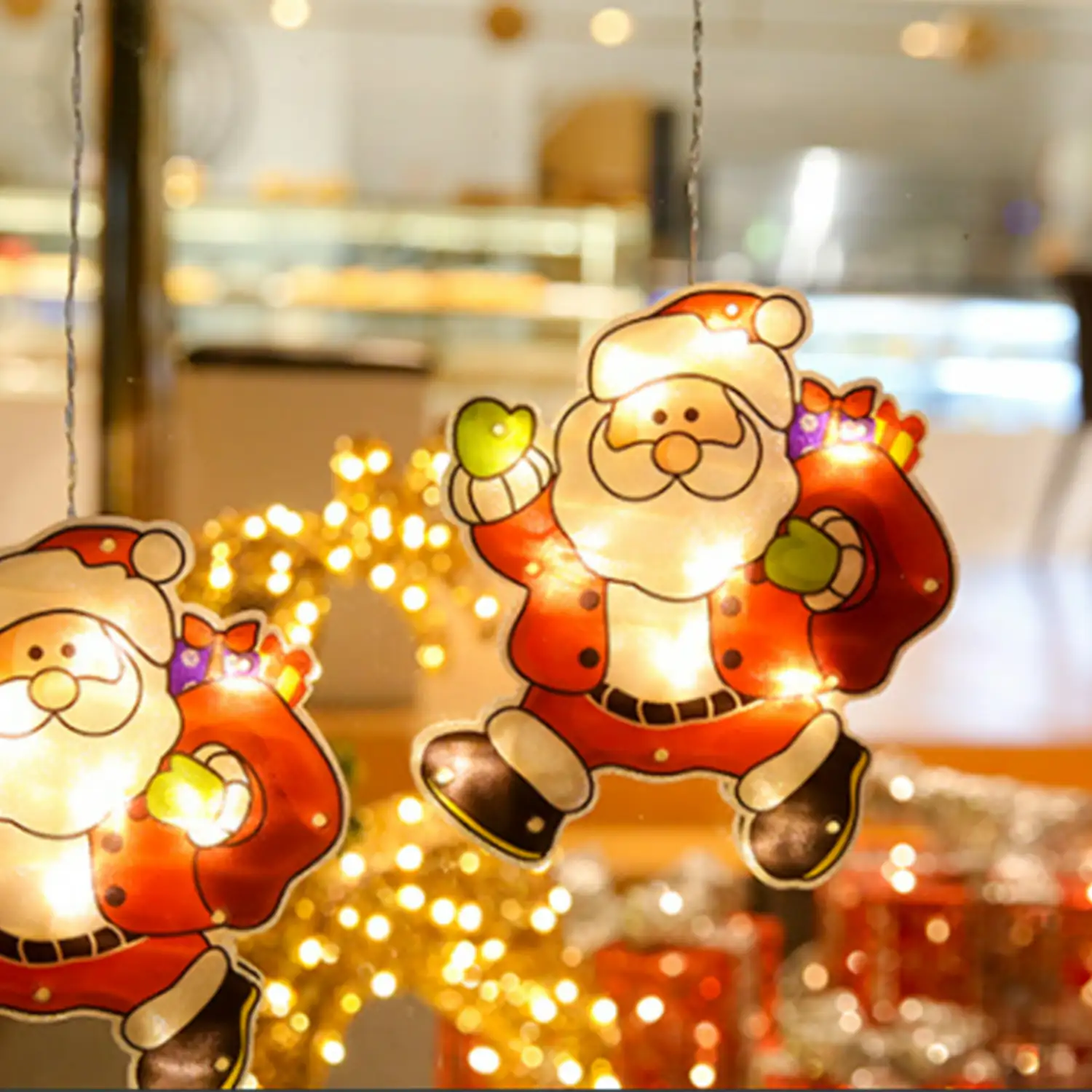 Decoración Christmas adhesiva cistal con luces LED Santa Claus