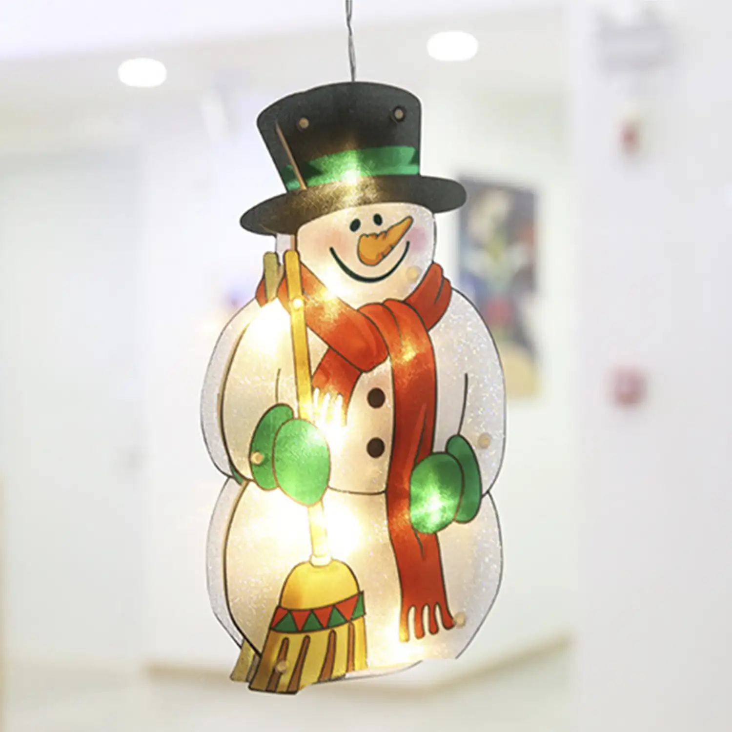 Decoración Christmas adhesiva cistal con luces LED Muñeco de Nieve