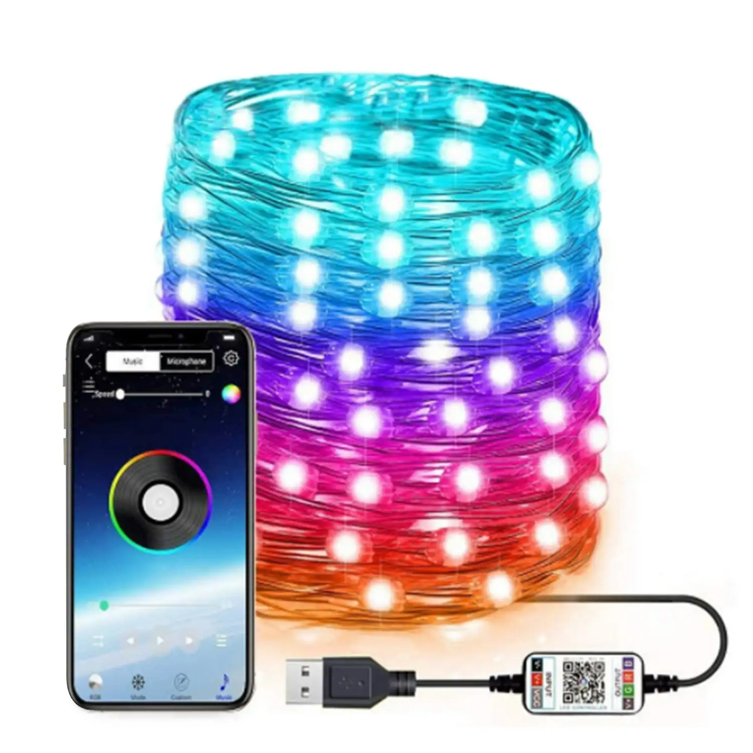 Tira led 5 Mtrs muiticolor RGB con contra app remoto.