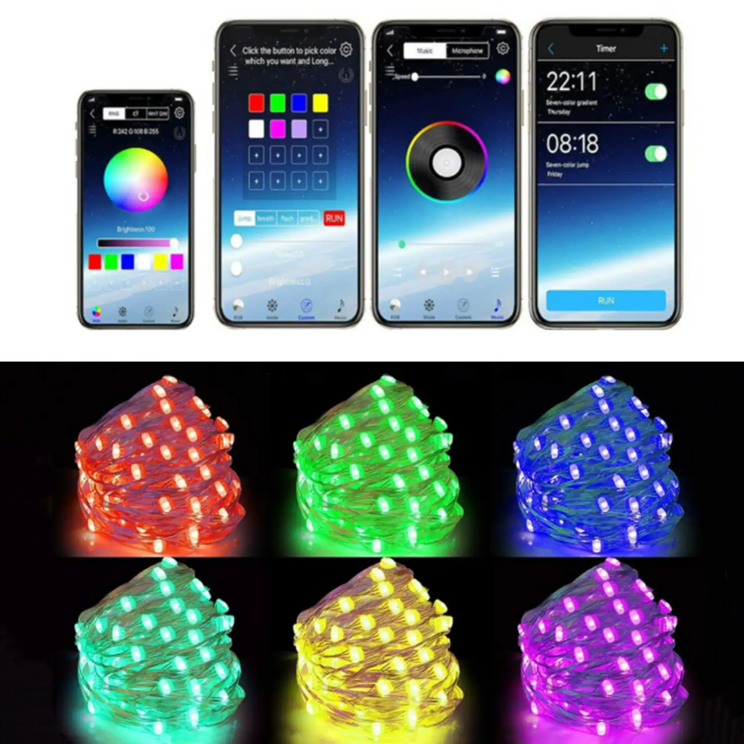 Tira led 5 Mtrs muiticolor RGB con contra app remoto.