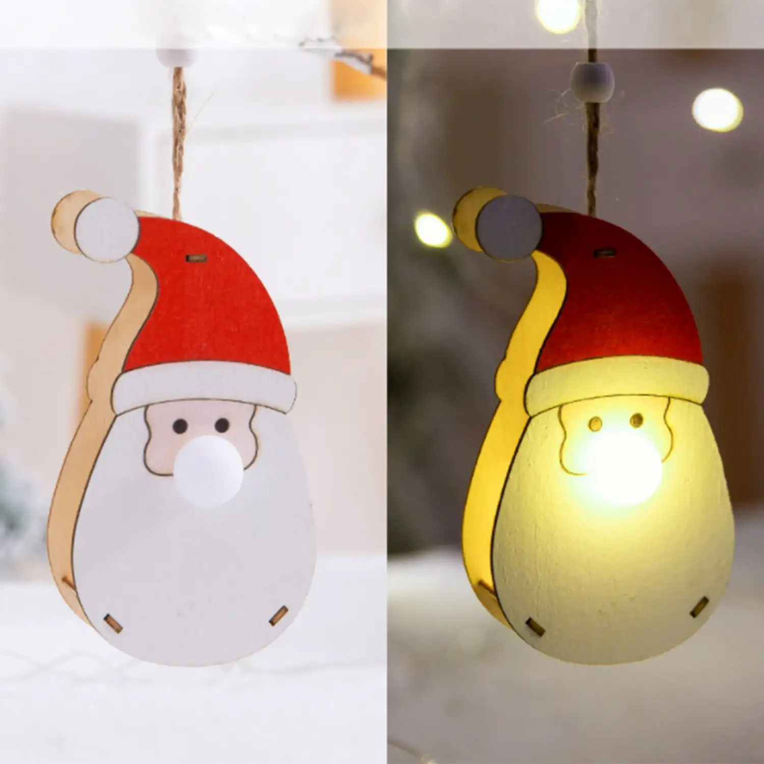 Colgante madera decoración Navidad iluminados LED- Cara Sant Claus