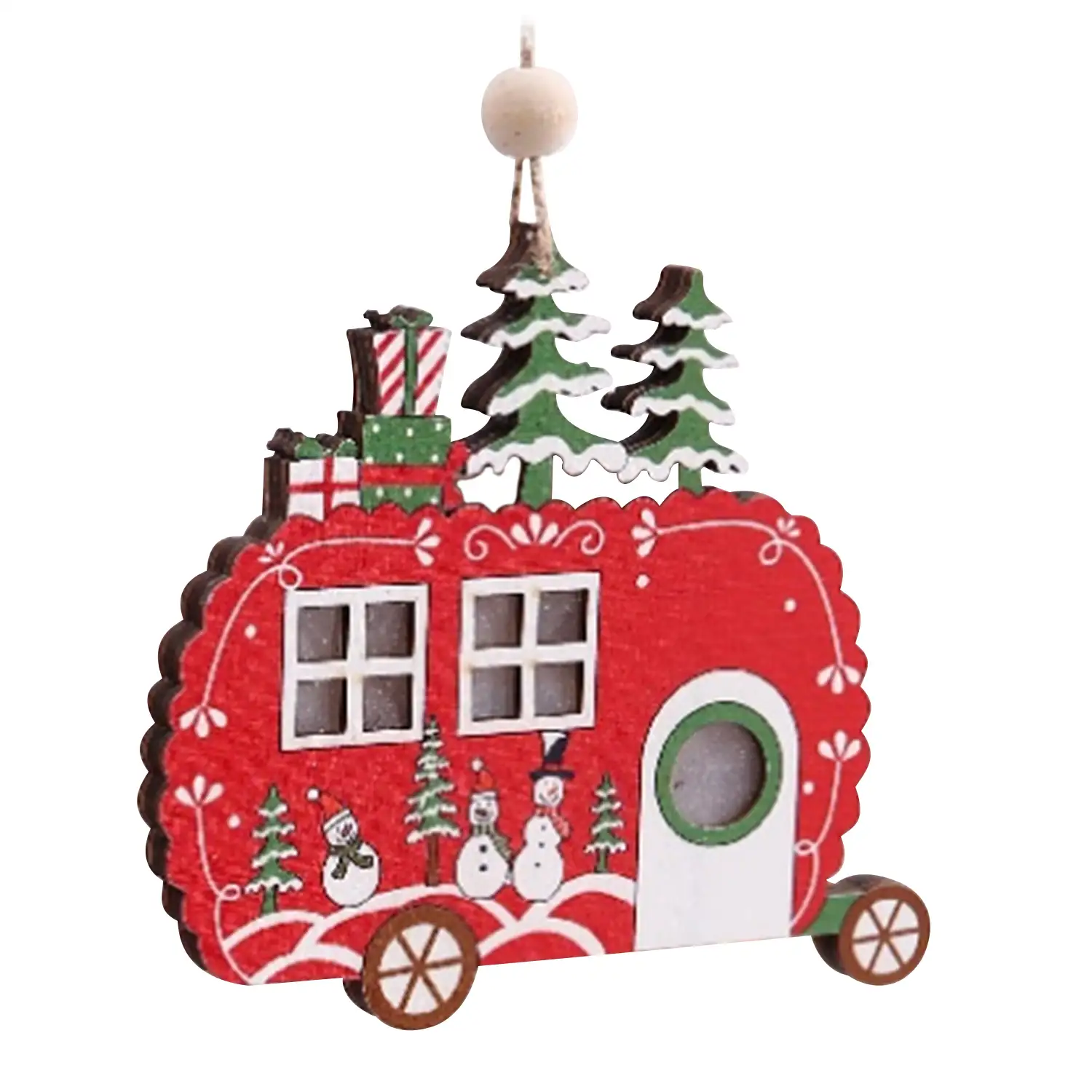 Colgante madera decoración Navidad iluminados LED- Paisaje Caravana