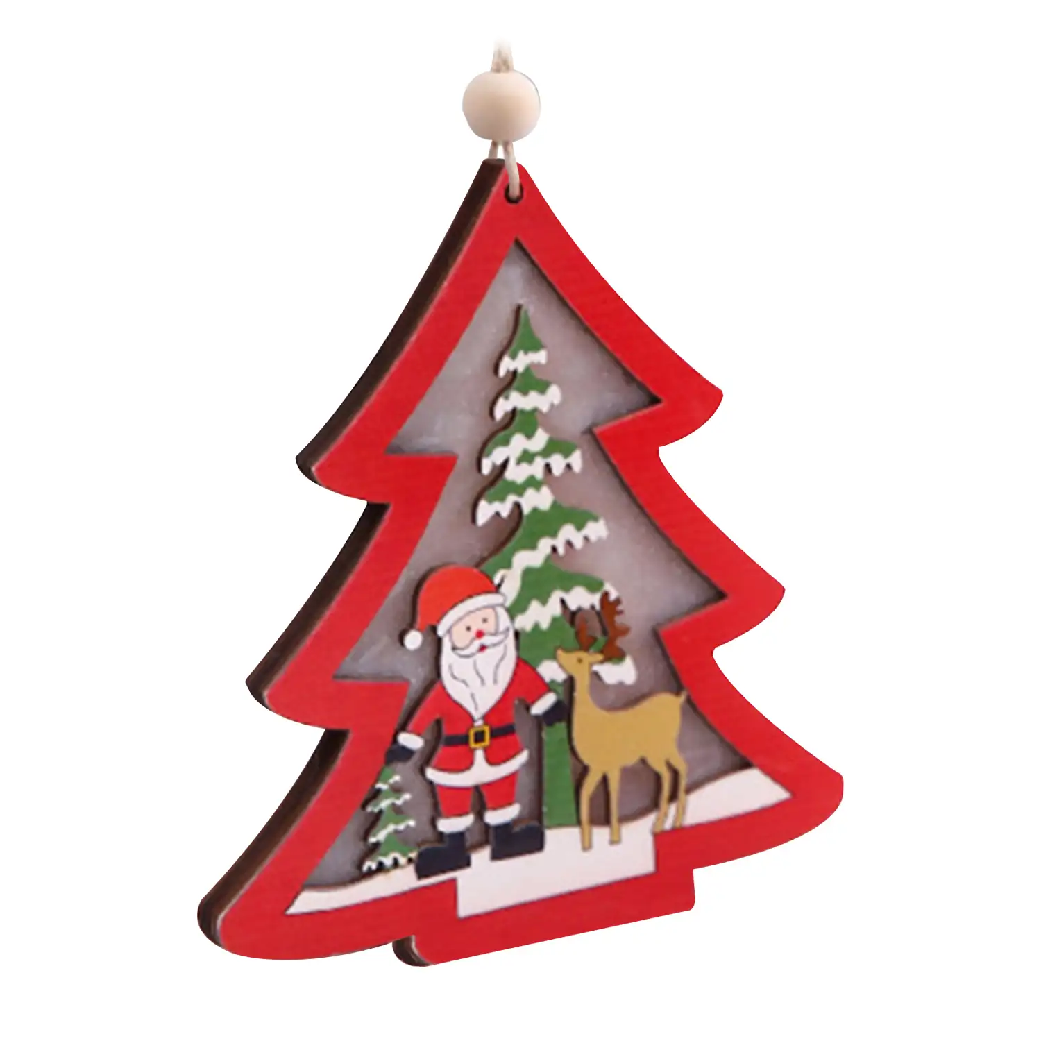 Colgante madera decoración Navidad iluminados LED-Abeto