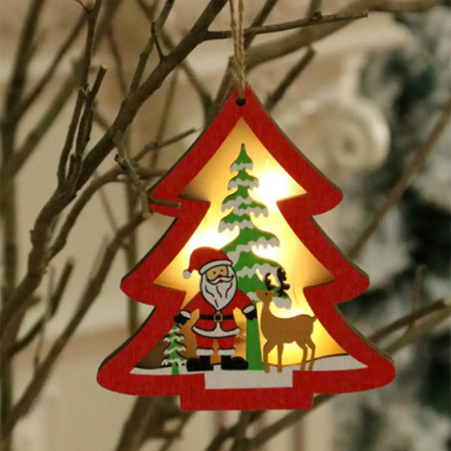 Colgante madera decoración Navidad iluminados LED-Abeto