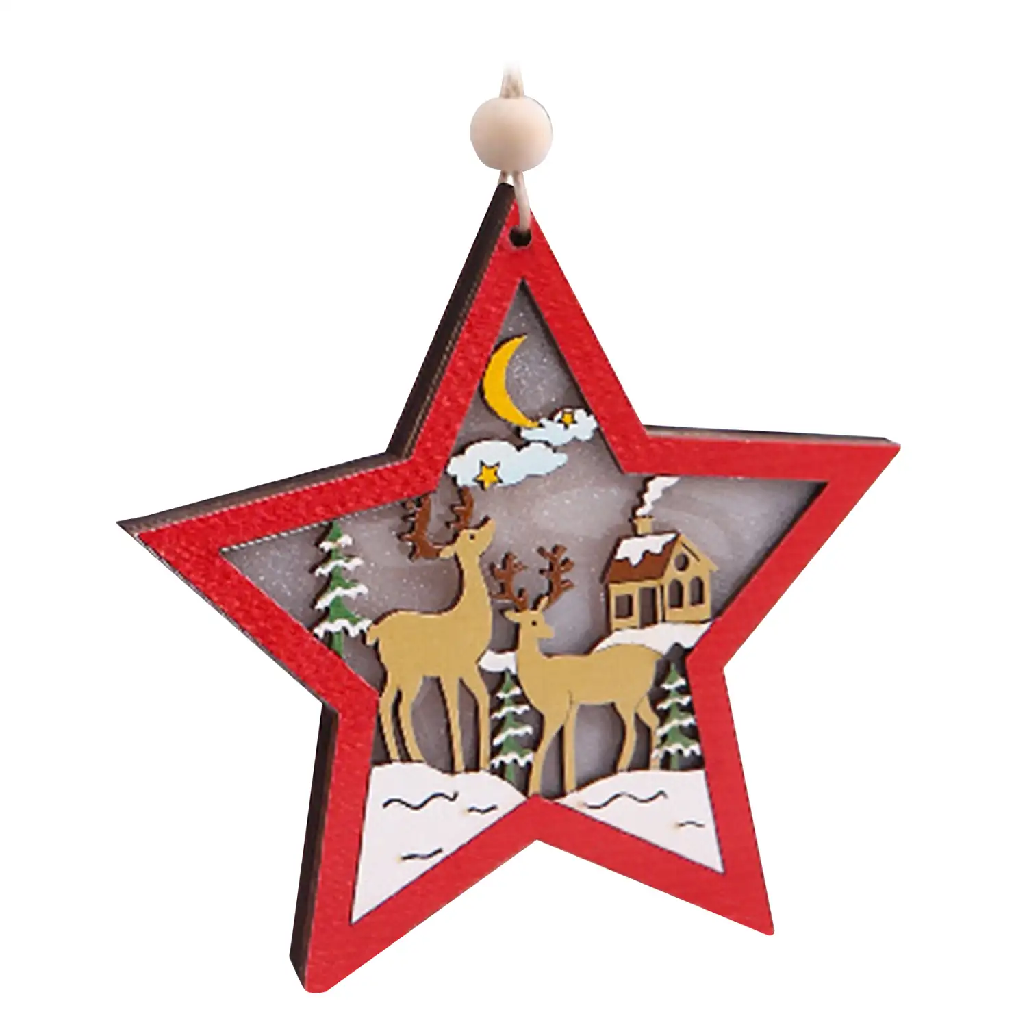 Colgante madera decoración Navidad iluminados LED- Estrella