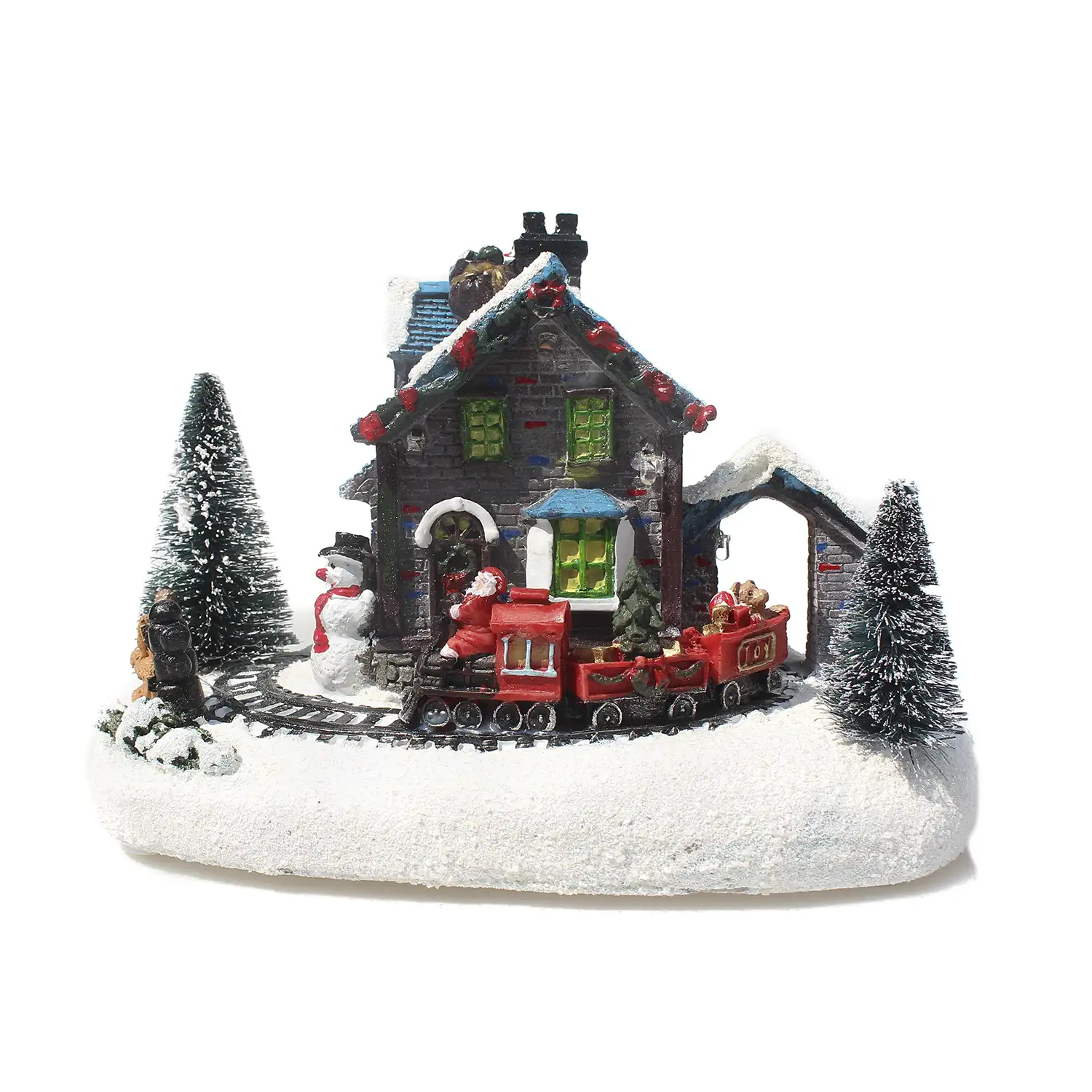 Casa iluminada LED decorado navideño Santa Claus tren.
