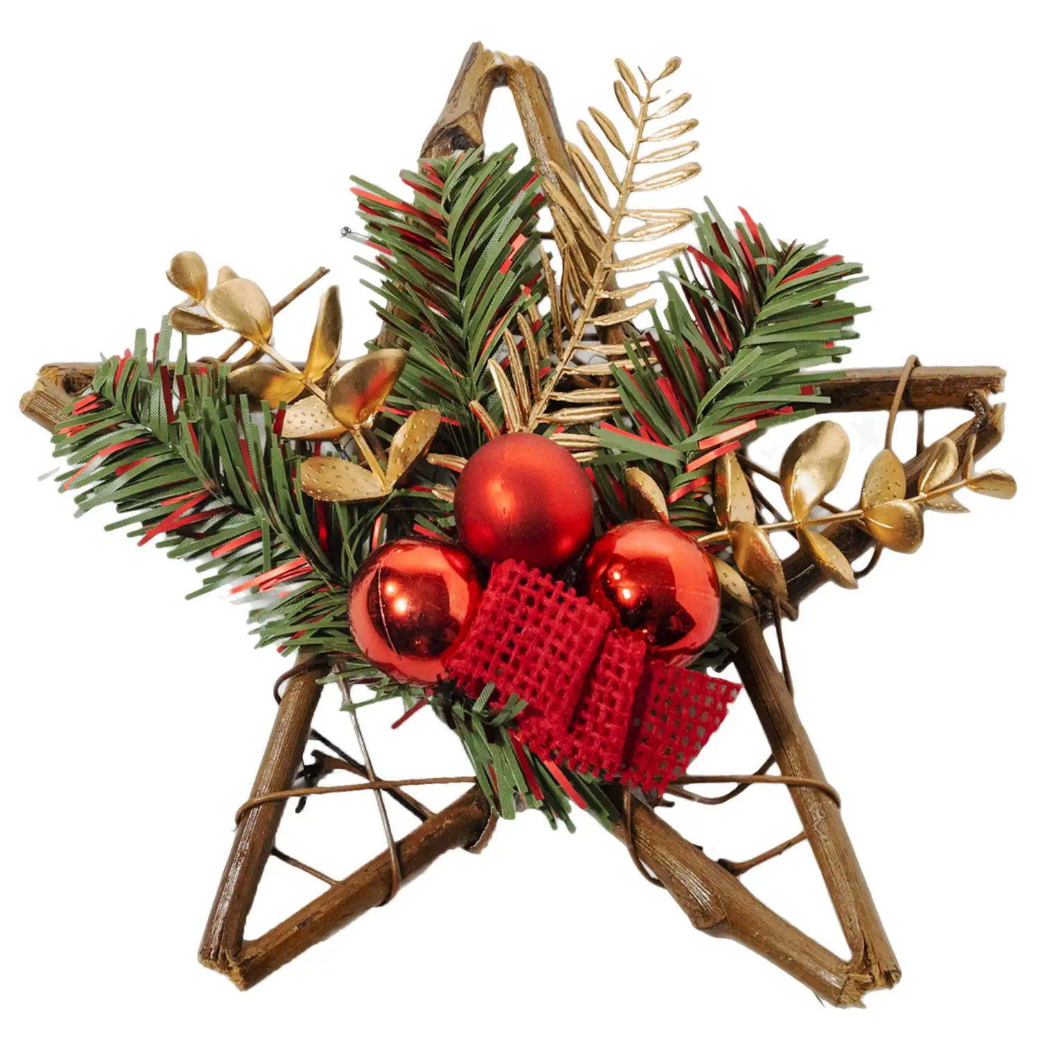 Decoración de estrella navideña con regalos.