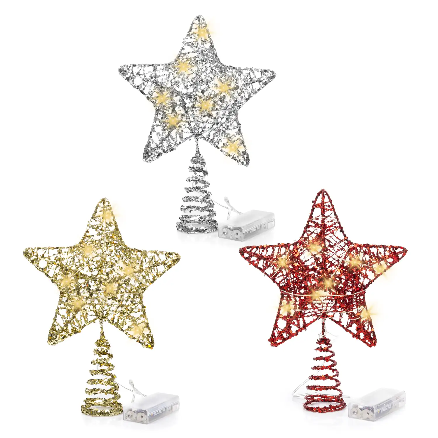 Topper diseño navideño estrella con luz led. 3 colores aleatorios.