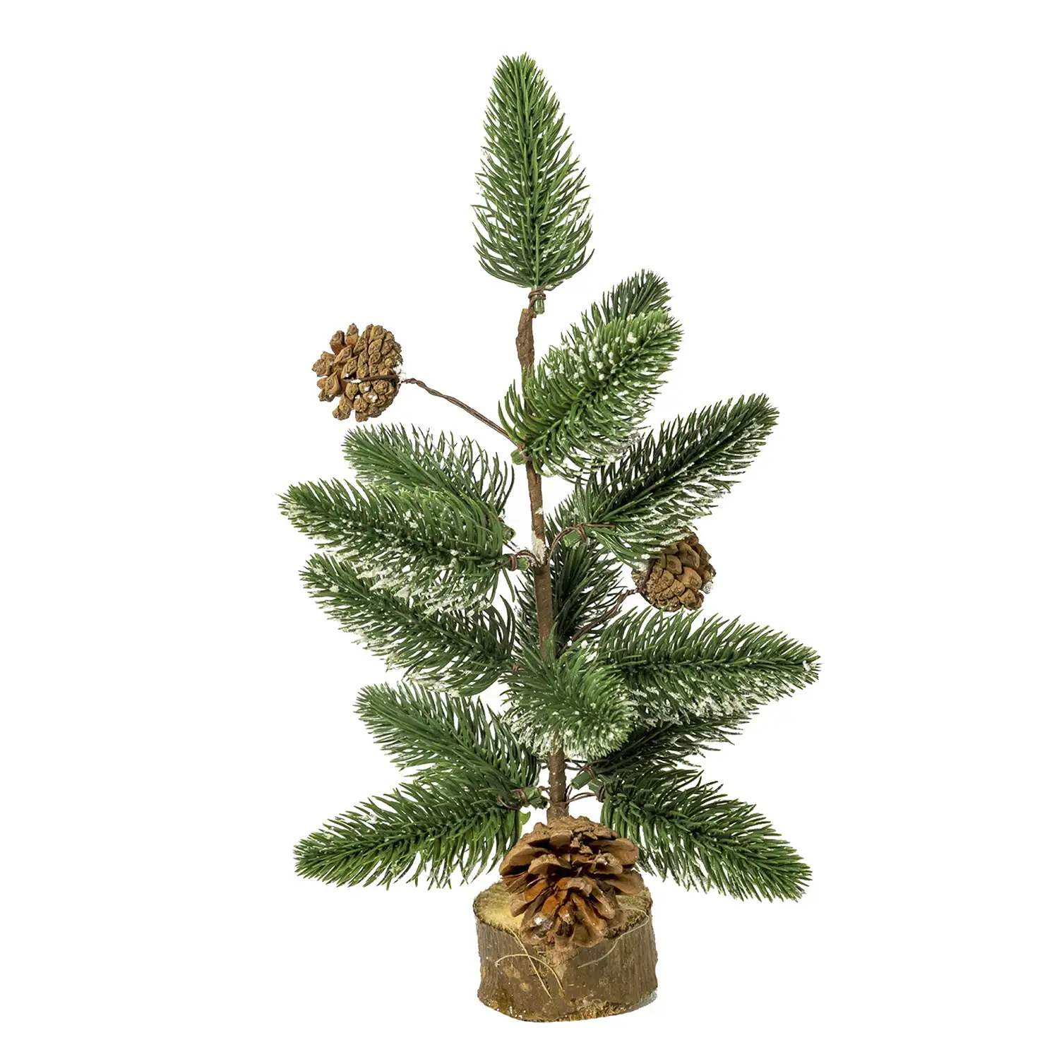 Arbol de navidad de 27CM con piñas decorativas y base de tronco