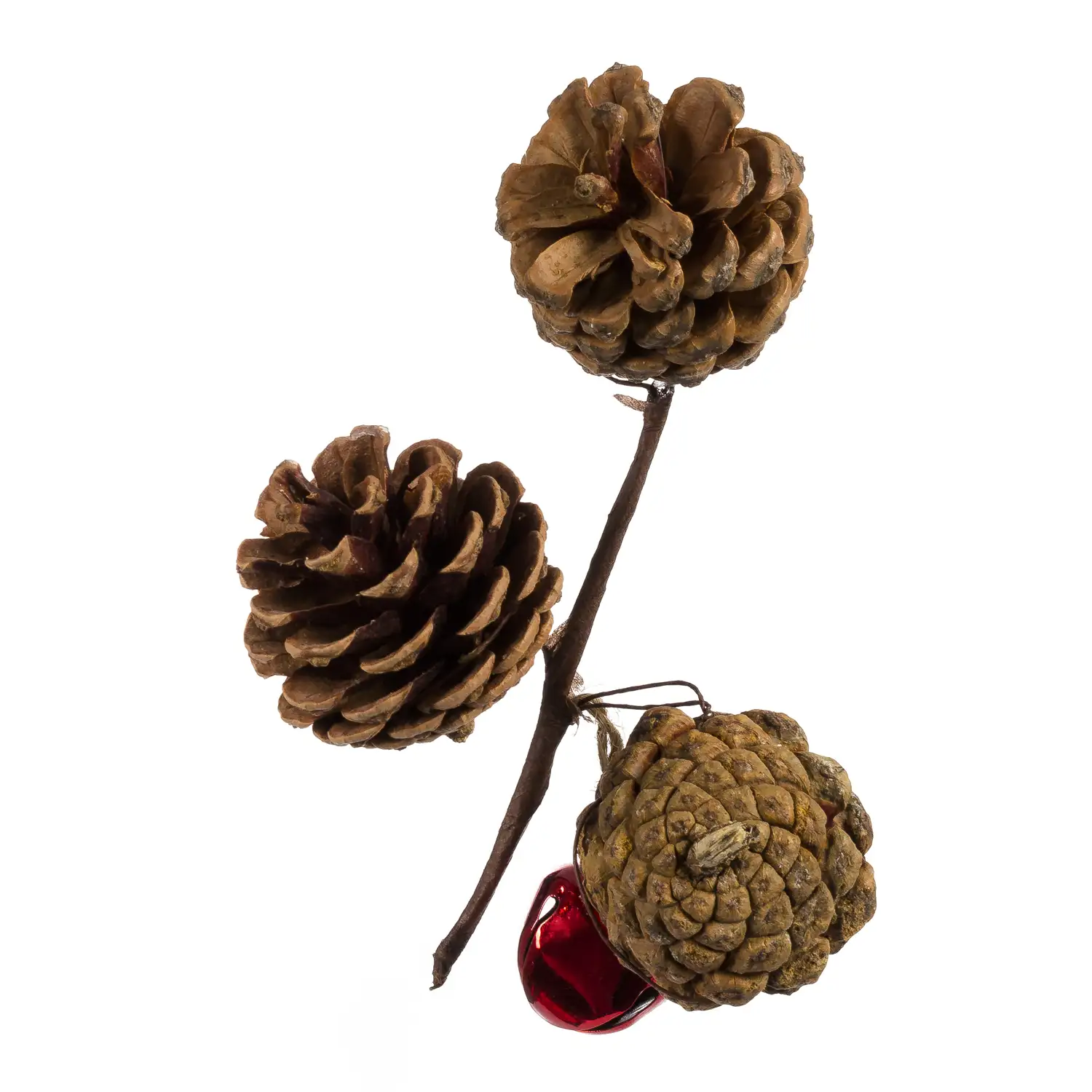 Ramillete decorativo navideño, 3 piñas con cascabel.