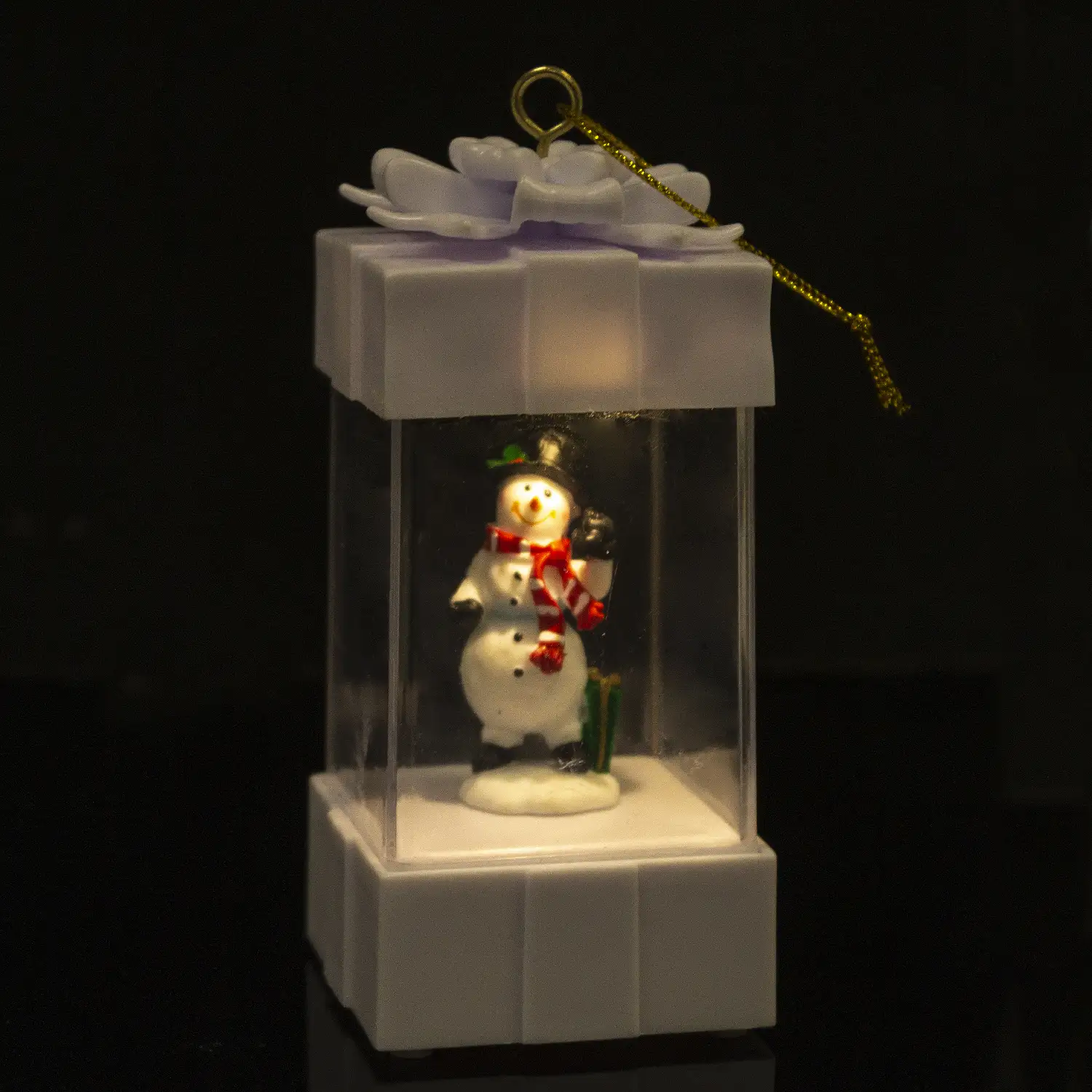 Candil de navidad con luz, diseño regalo con muñeco de nieve.