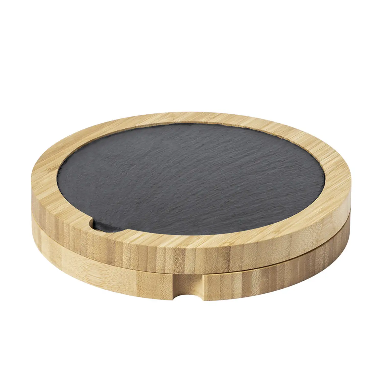 Set de quesos Pomel de 5 piezas. Tabla de pizarra y bambú.