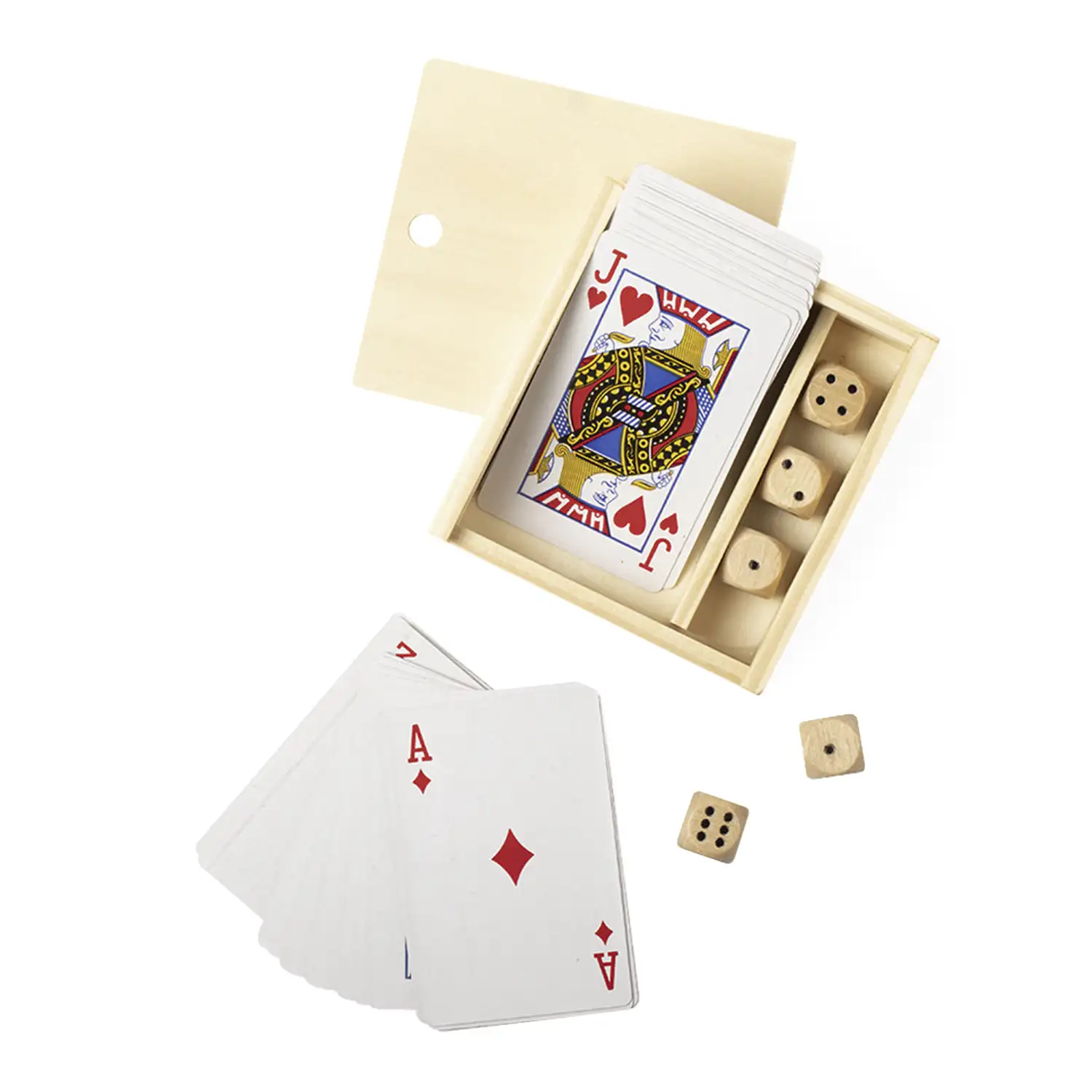 Pelkat, set de juegos con baraja francesa y dados de madera.