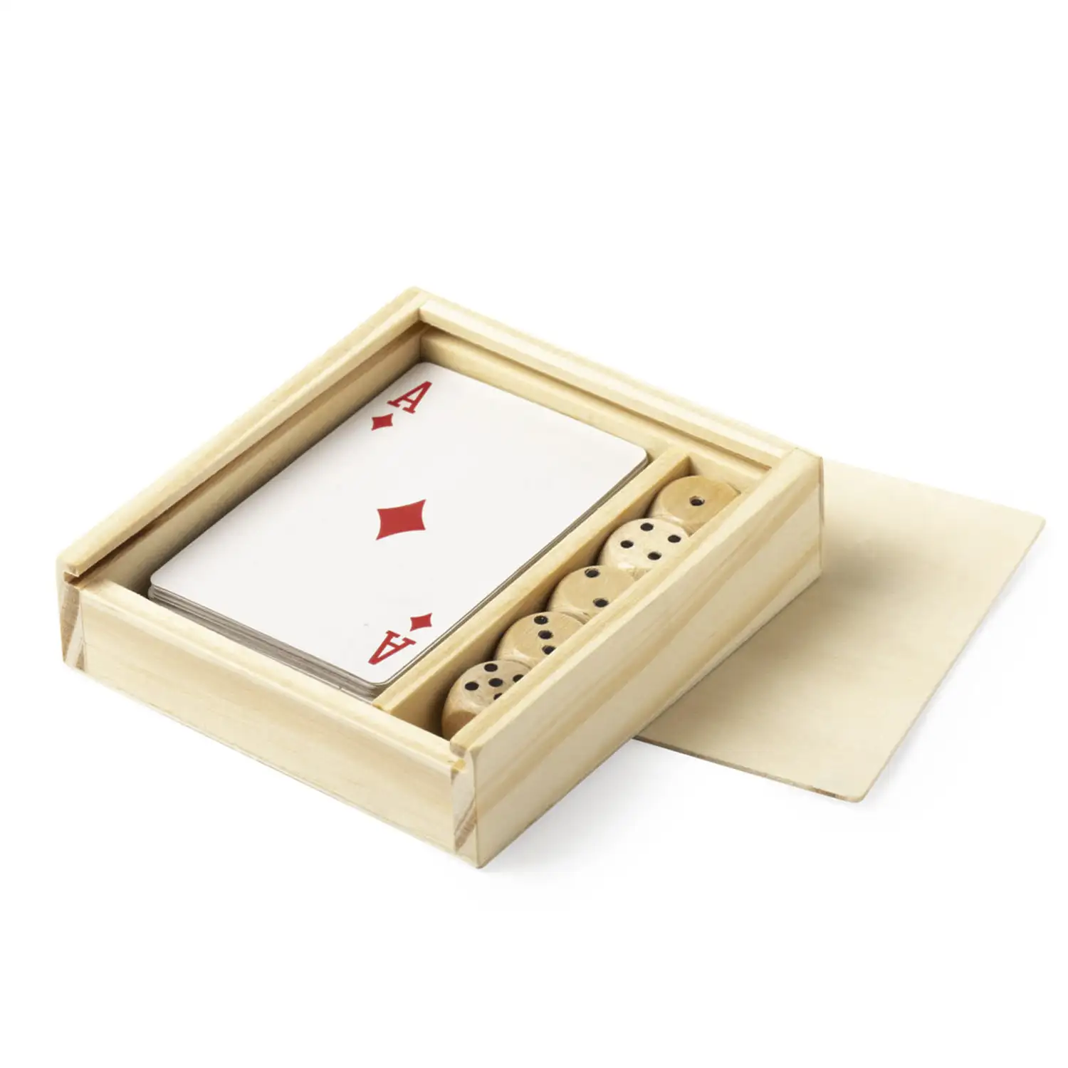 Pelkat, set de juegos con baraja francesa y dados de madera.