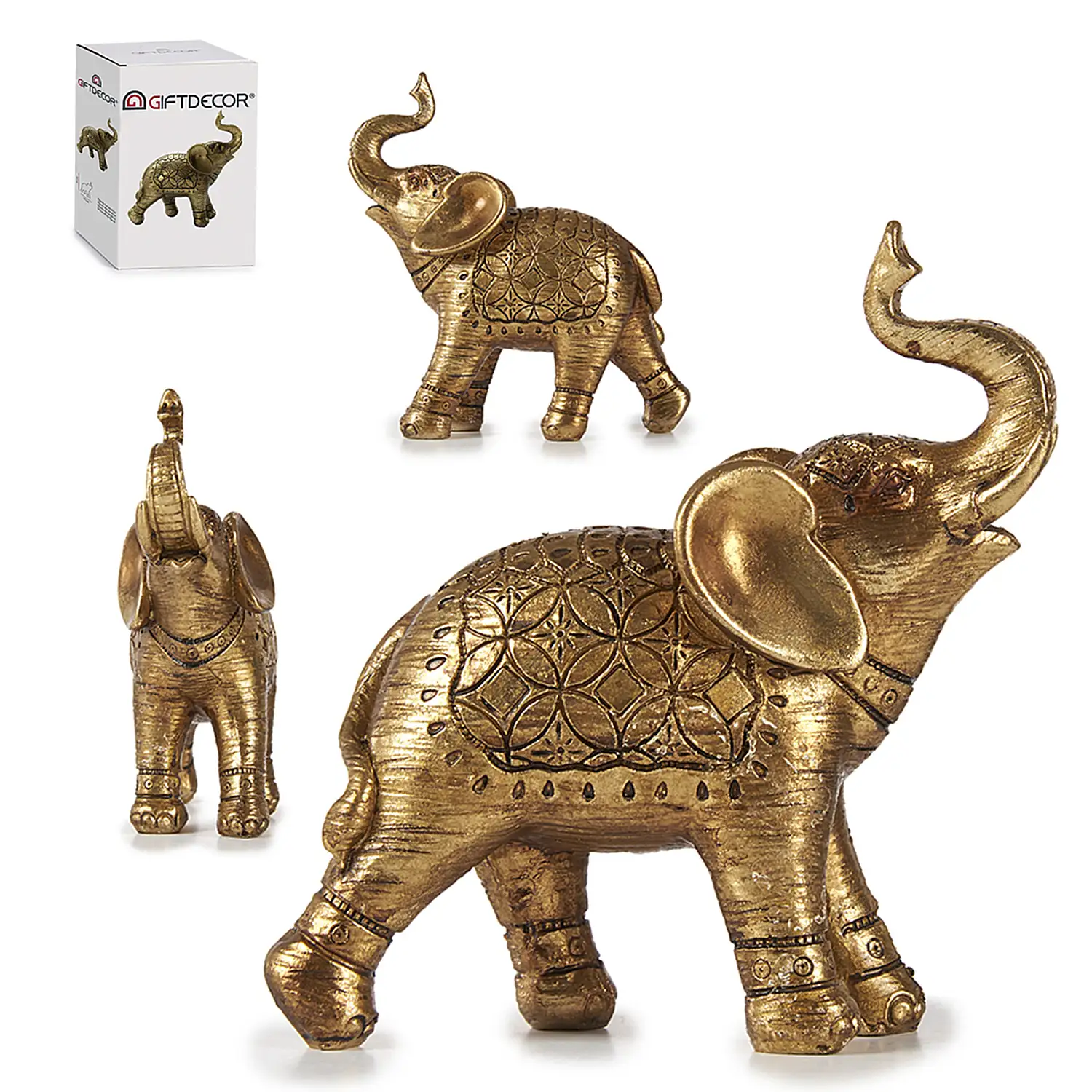 Elefante de resina pequeño dorado.