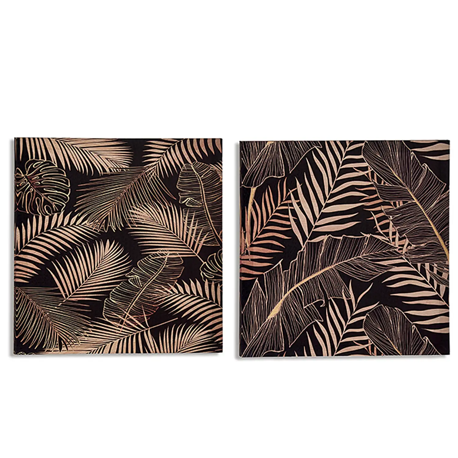 2 Lienzos 40x40 cm hojas fondo negro. Diseños exclusivos.