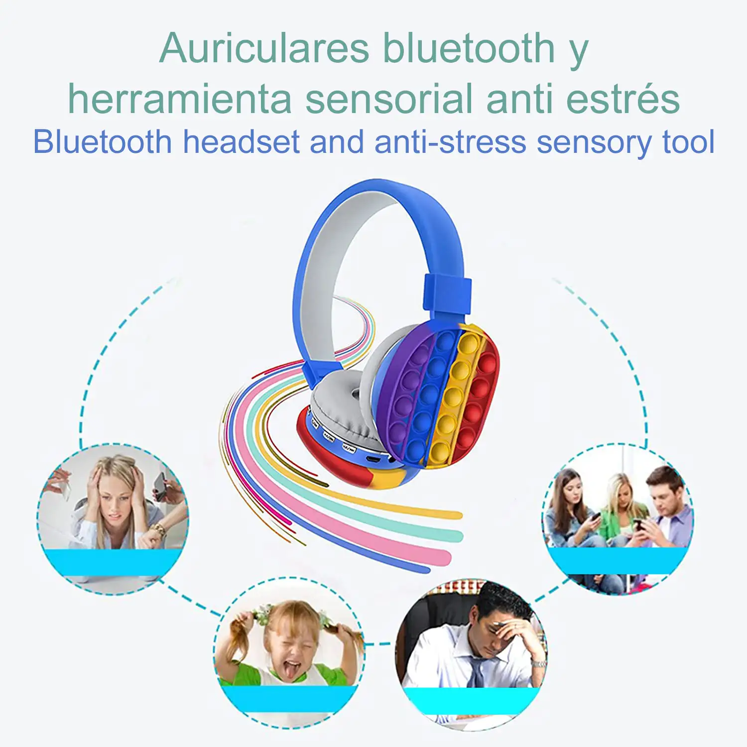 Cascos auriculares AH806 Bubble Pop It. Bluetooth 5.2, radio FM, lector de tarjetas Micro SD.