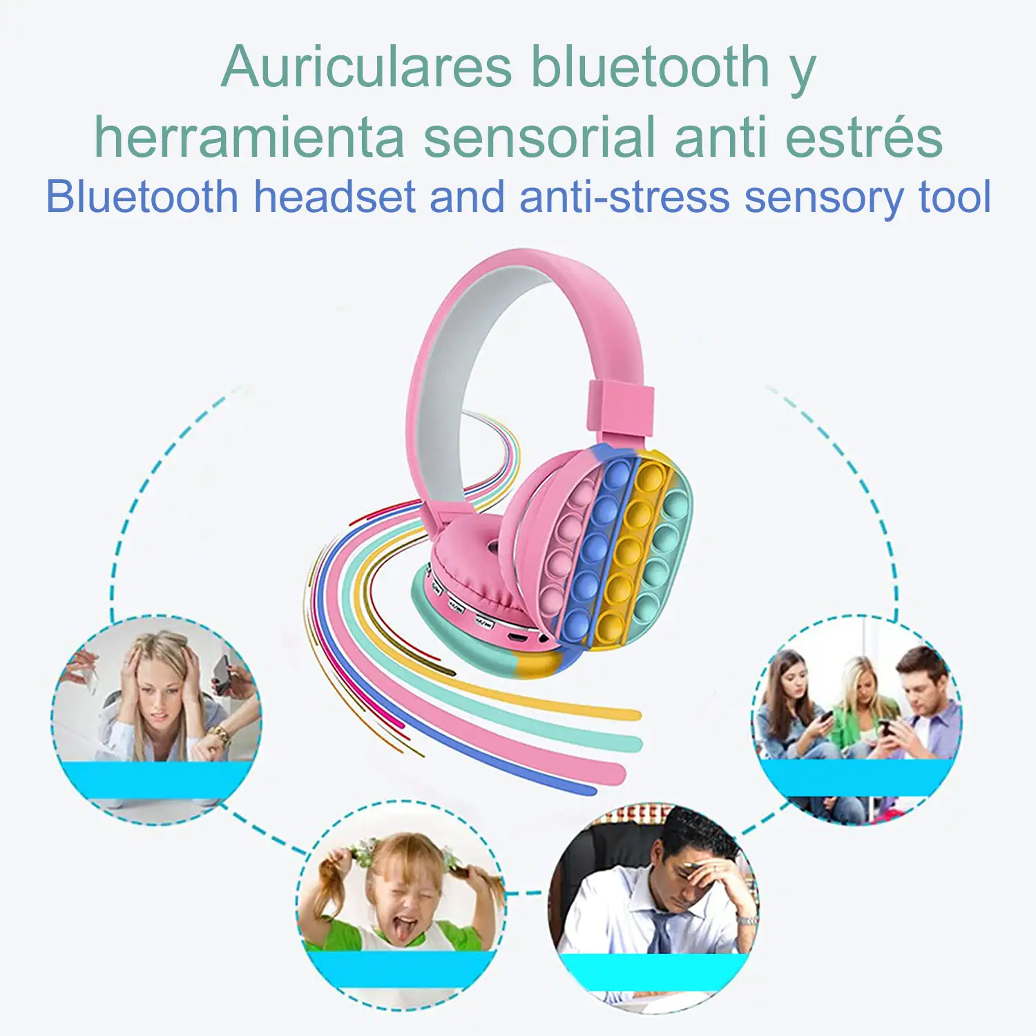 Cascos auriculares infantiles T22 Bluetooth 5.0, con luces led RGB.  Supraaurales, lector de tarjetas micro SD