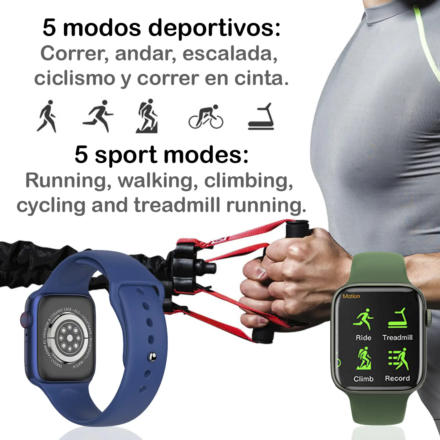 Smartwatch KD07 con monitor cardíaco, tensión y de O2 en sangre. 5 modos deportivos. Llamadas Bluetooth.