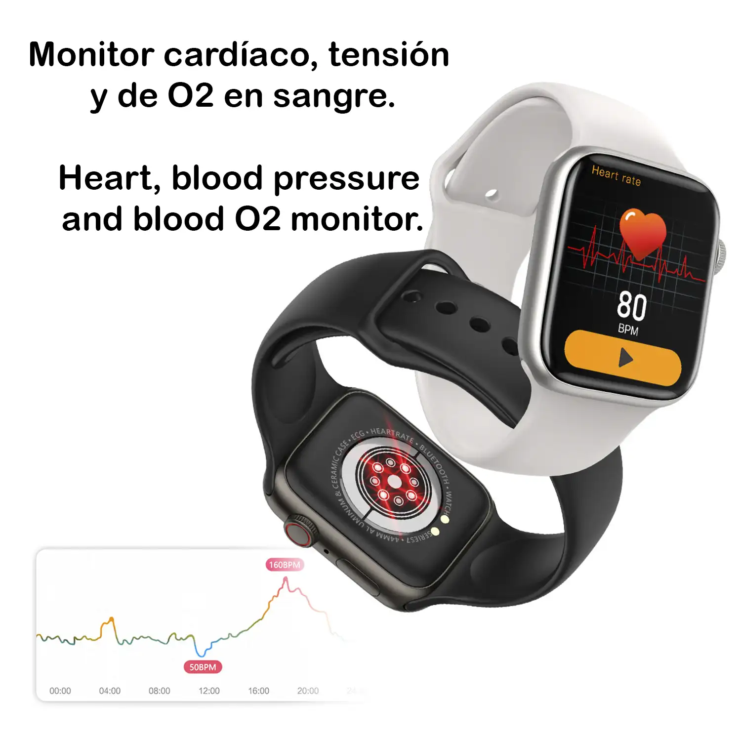 Smartwatch KD07 con monitor cardíaco, tensión y de O2 en sangre. 5 modos deportivos. Llamadas Bluetooth.