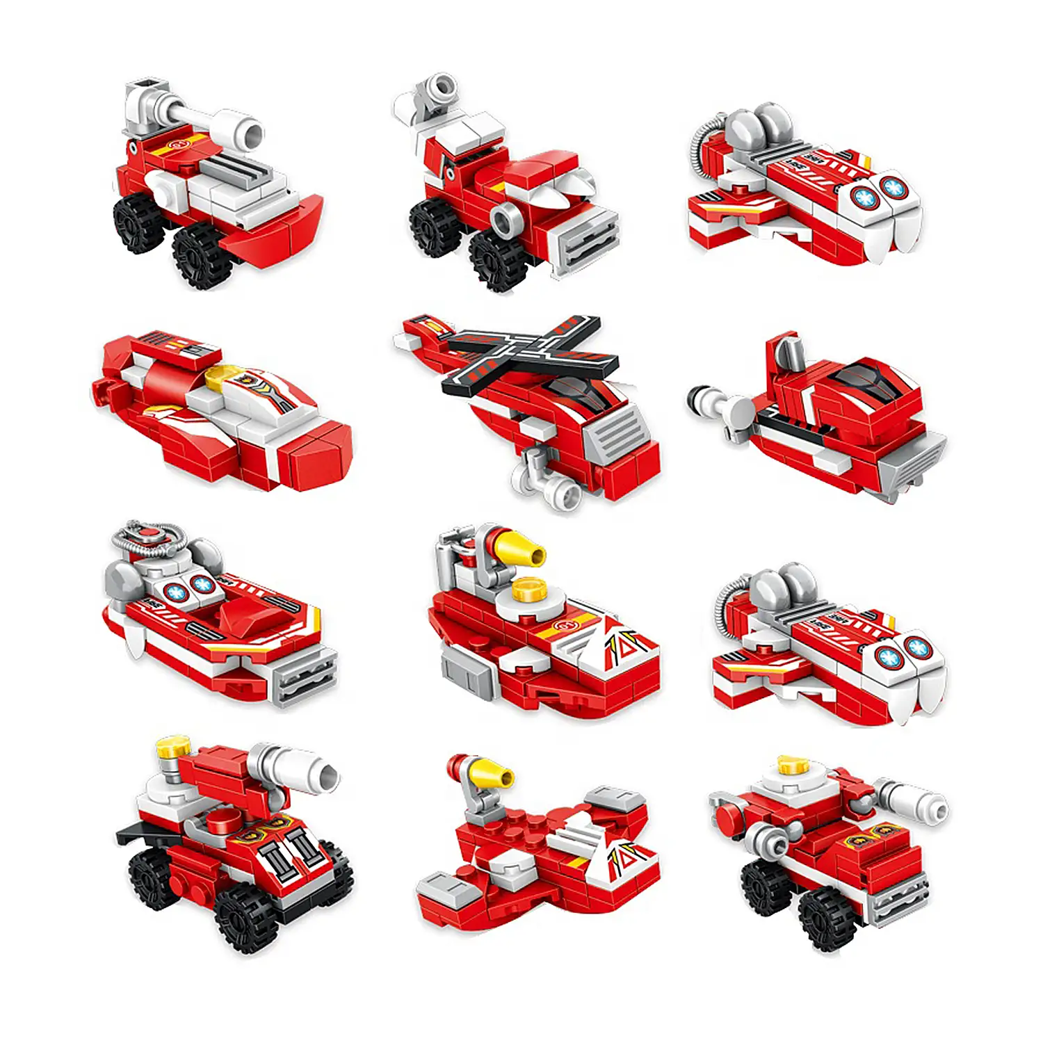 Robot de fuego 6 en 1, con 271 piezas. Construye 6 vehiculos de rescate individuales (con 2 formas cada uno), acopla y convierte en un robot.