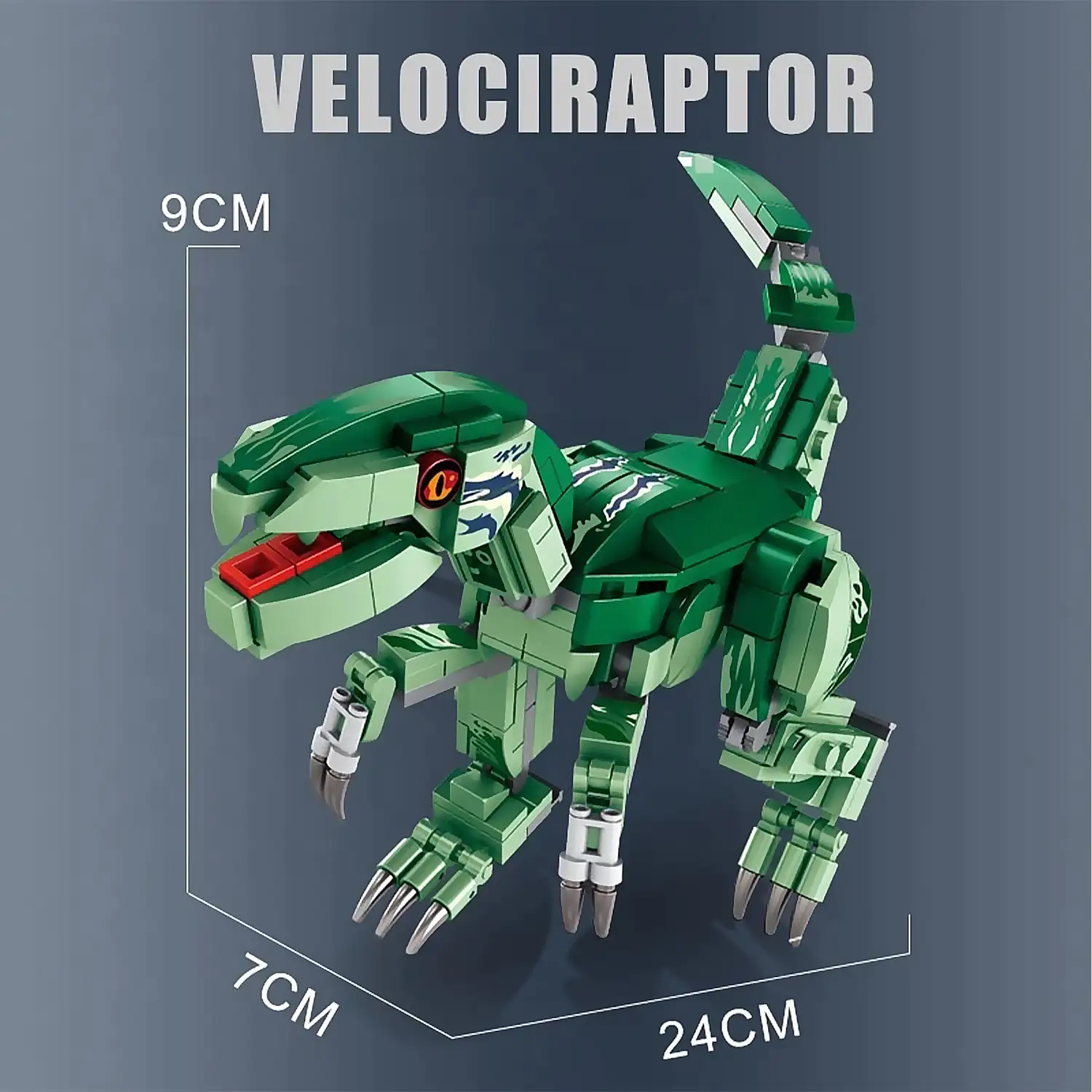 Velociraptor convertible en robot + vehículo, 256 piezas.