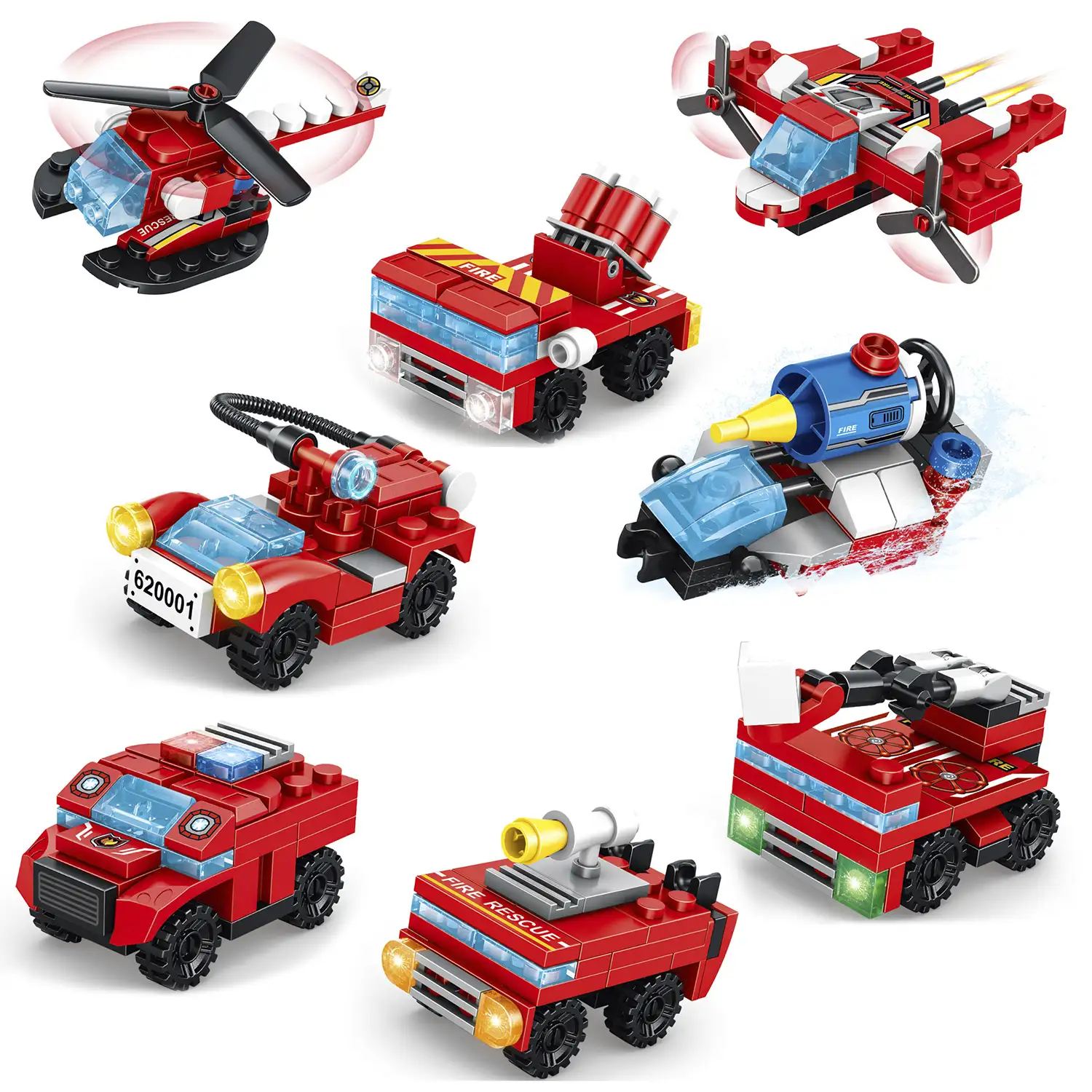Camión de bomberos multifuncional y dron 8 en 2, con 359 piezas. Construye 8 modelos individuales con 2 formas cada uno.