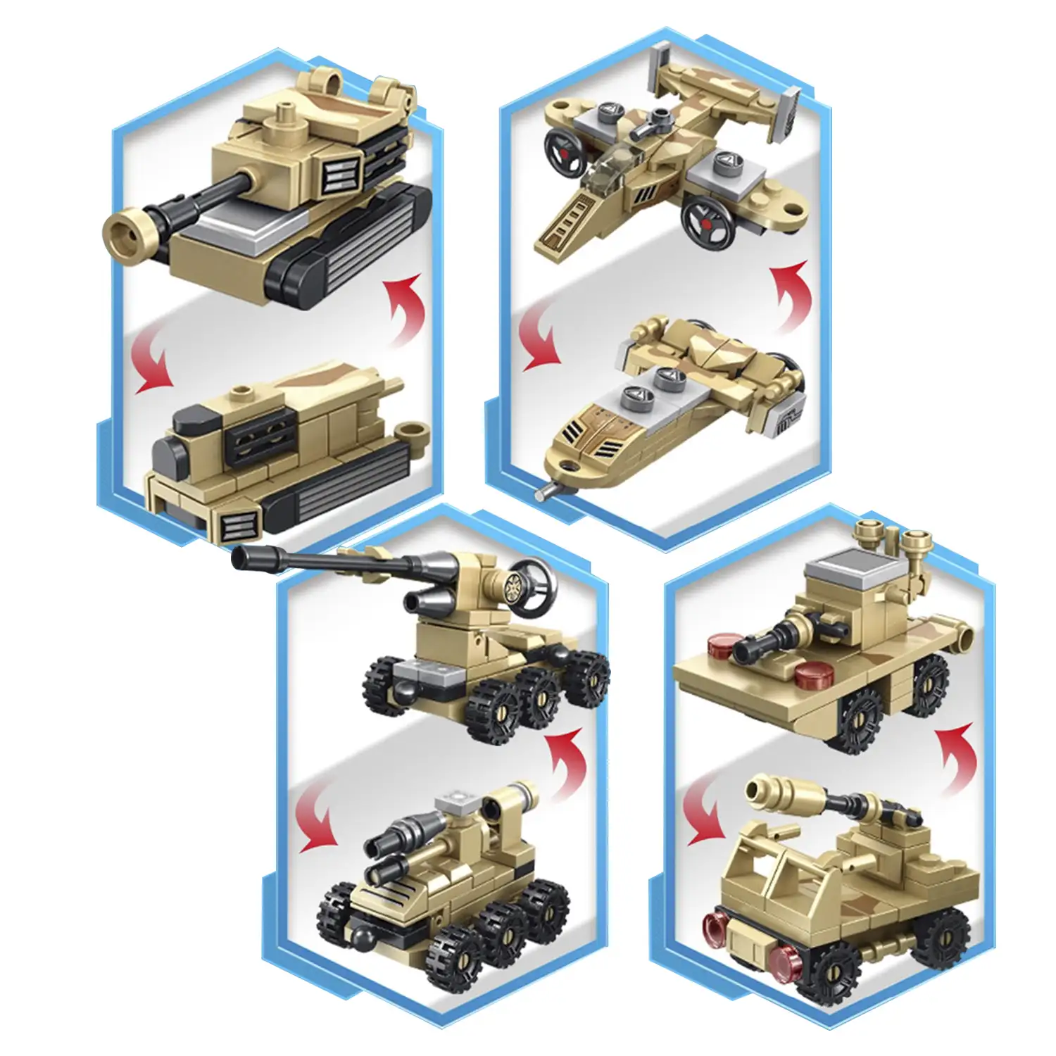 Robot 8 en 1 y vehículo militar 2 formas, cada modelo 2 formas 385 piezas