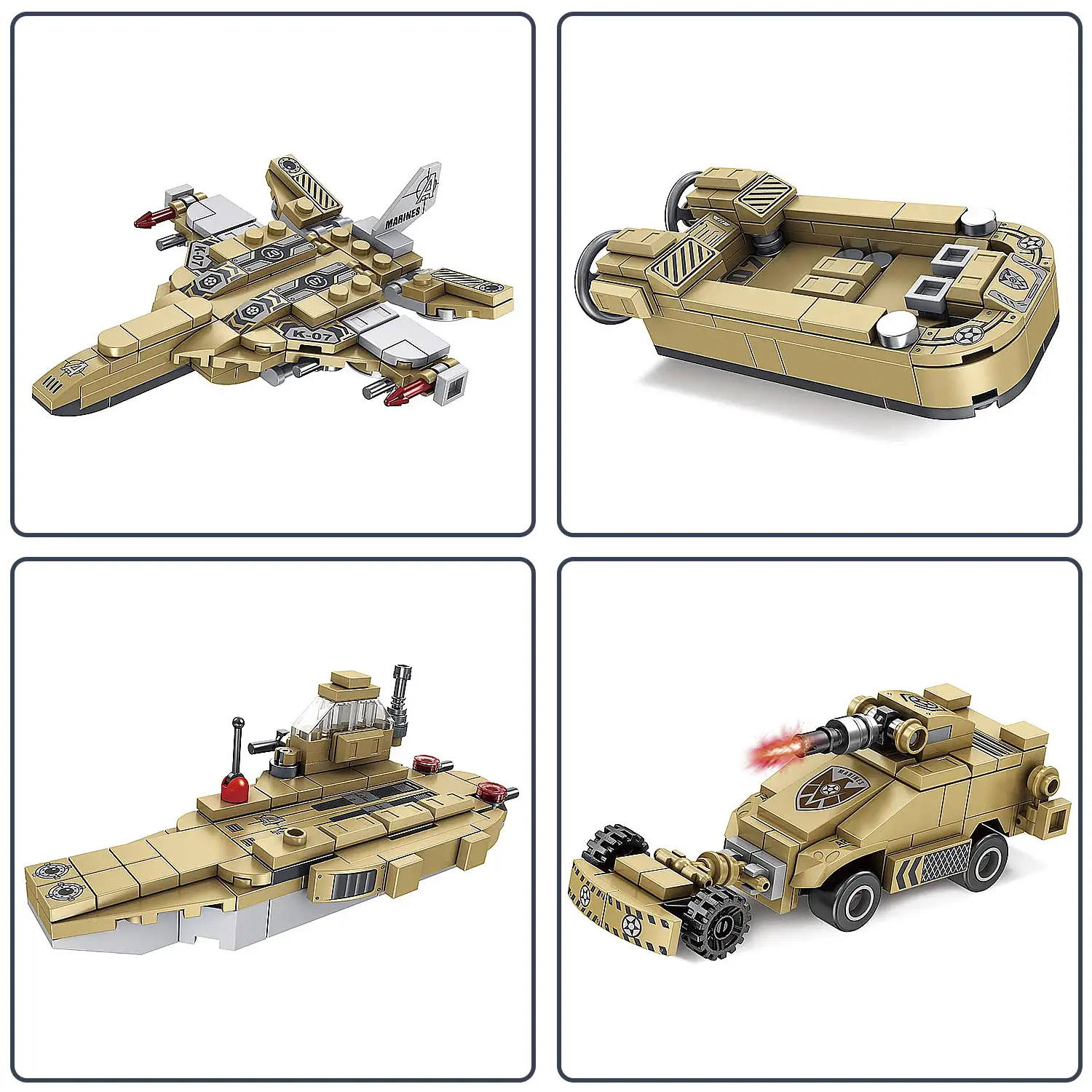 Vehículo de infantería tanque con ruedas 8 en 1, con 725 piezas. Construye 8 modelos individuales con 2 formas cada uno.