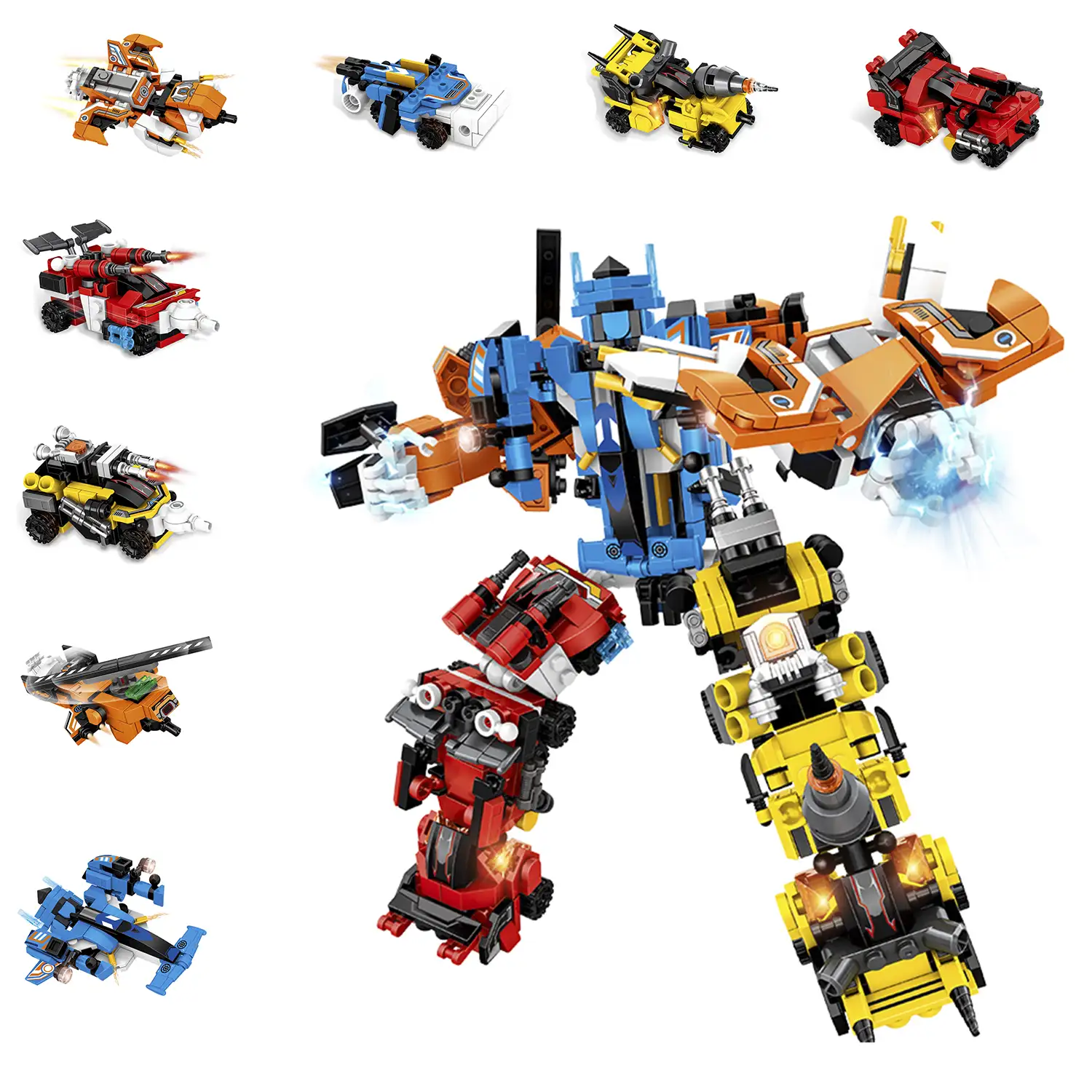 Robot mech 8 en 1 para construir, 741 piezas. Construye 8 modelos individuales con 3 formas cada uno.