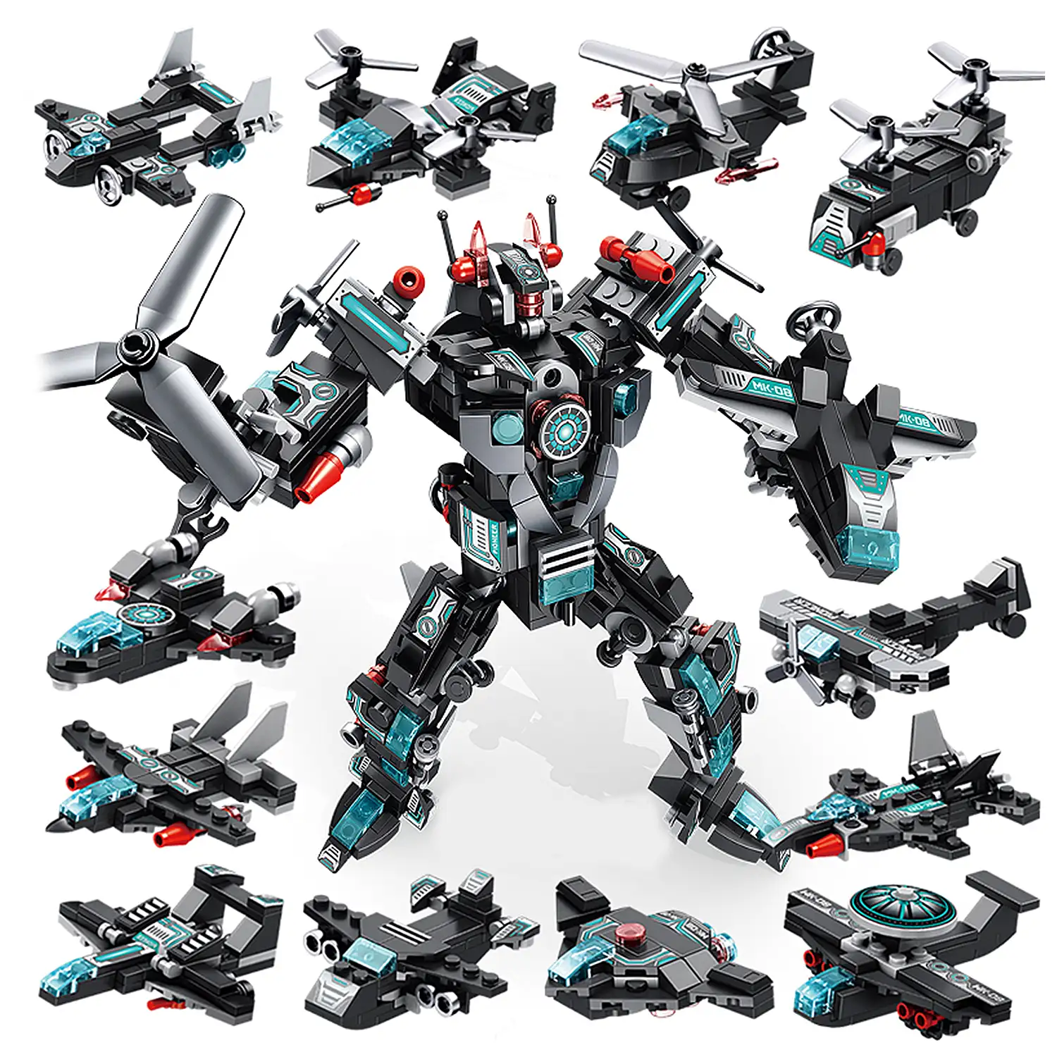 Robot Súper Pionero 12 en 1, con 577 piezas. Construye 12 modelos individuales con 2 formas cada uno.