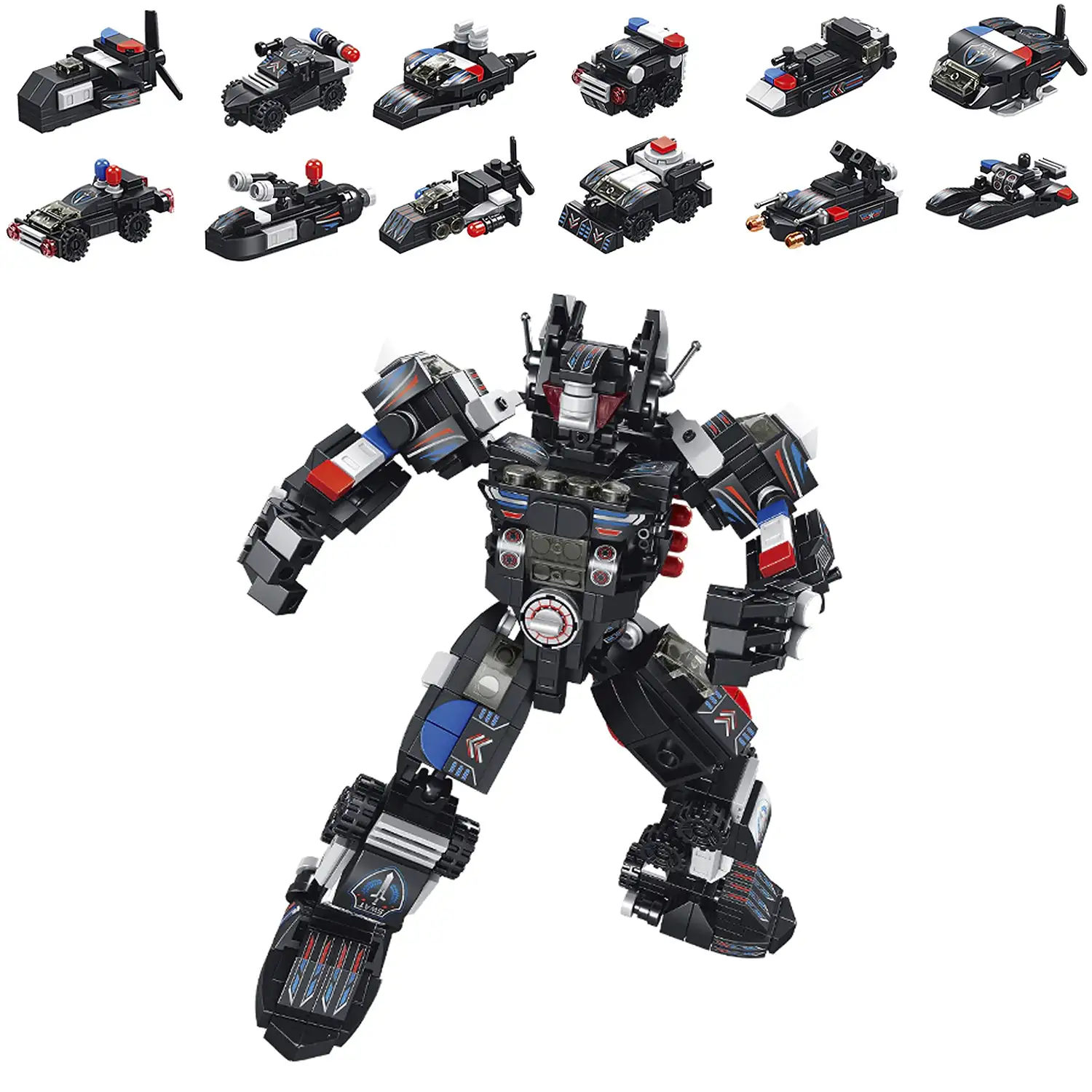 SWAT Mecha 12 en 1, con 600 piezas. Construye 12 modelos individuales con 2 formas cada uno.