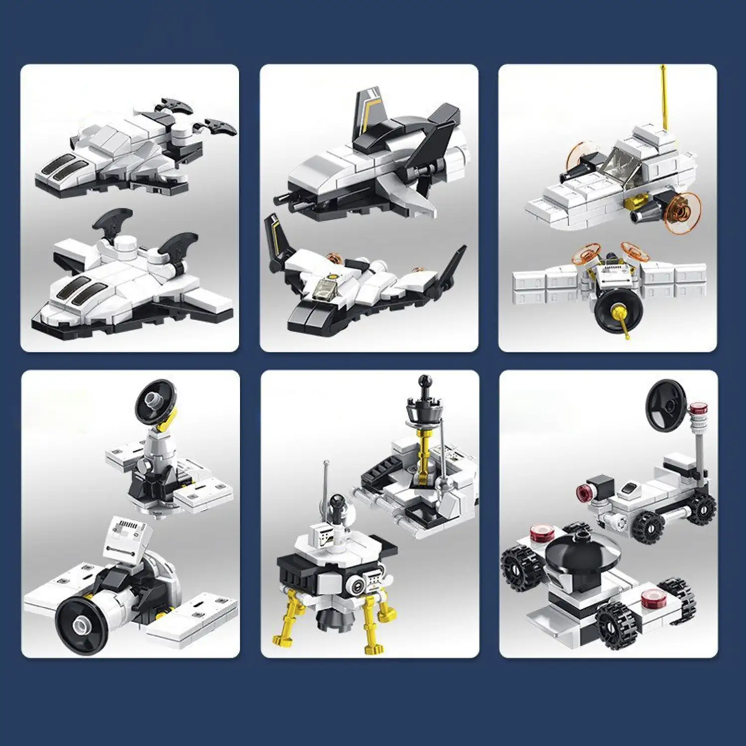 Transbordador espacial 12 en 1, con 586 piezas. Construye 12 modelos individuales con 2 formas cada uno.