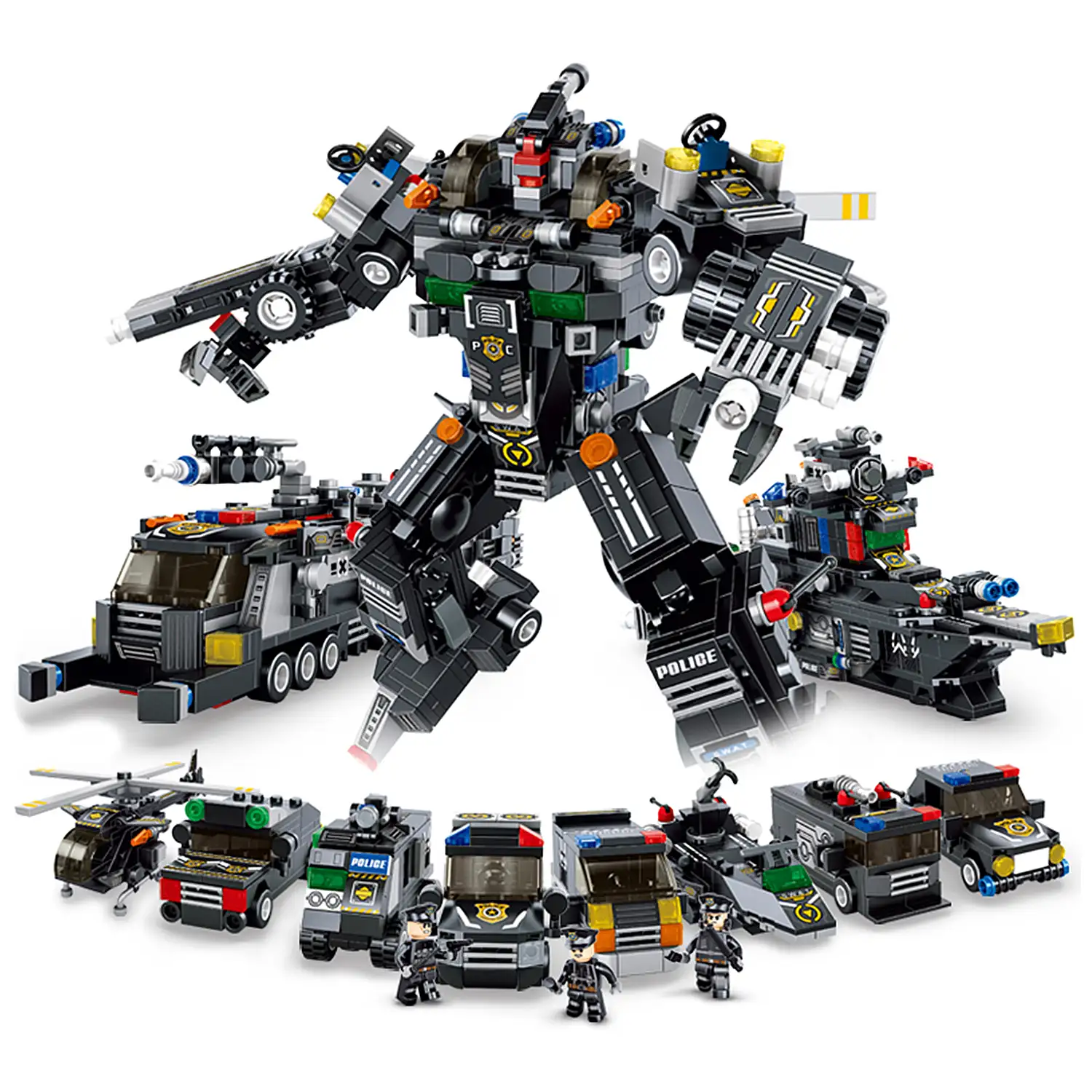 Robot de policía, 832 piezas. Construye 8 modelos individuales con 2 formas cada uno ó 2 vehículos medianos.
